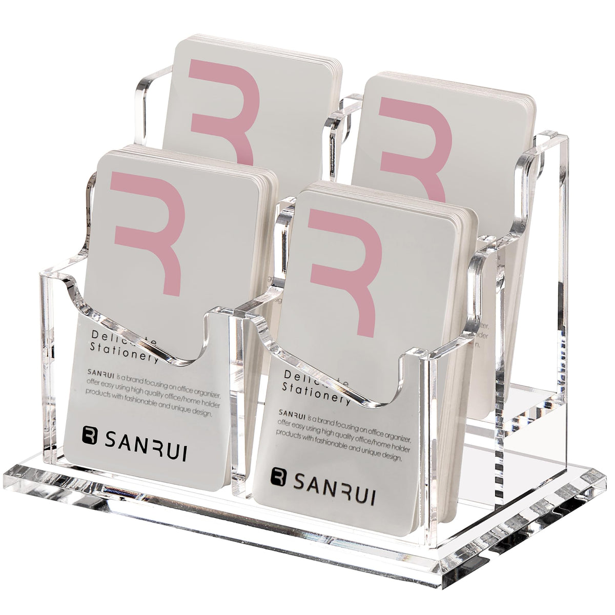 SANRUI Vertical Business Card Holder for Desk，Clear Acrylic Business Card Display Stand，1 Slots ，Holds 50-60 Cards