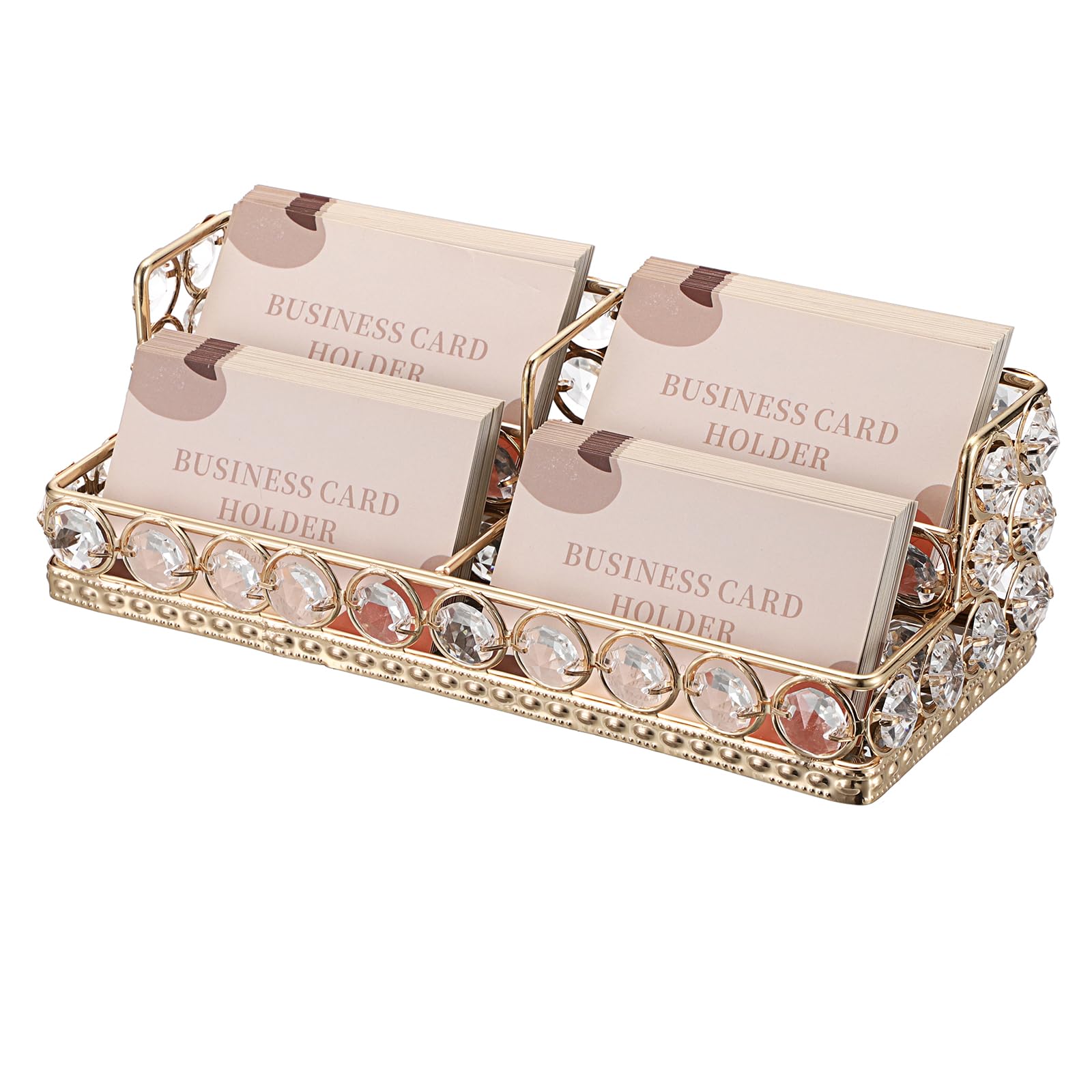 Hipiwe 2 Tiers Crystal Business Card Holder Gold Mirrored Cards Organizer