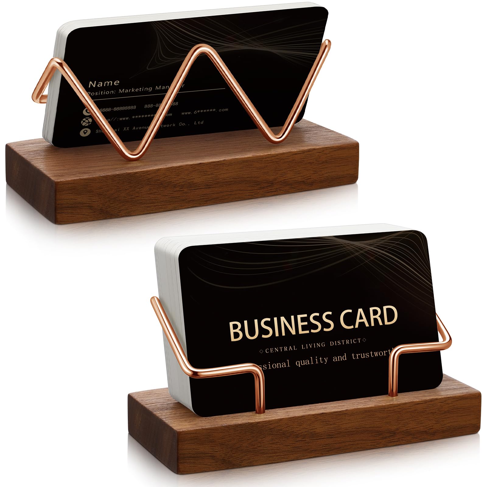 Amyhill 2 Pieces Wood Business Card Holder for Desk,Light Wood Color, Black