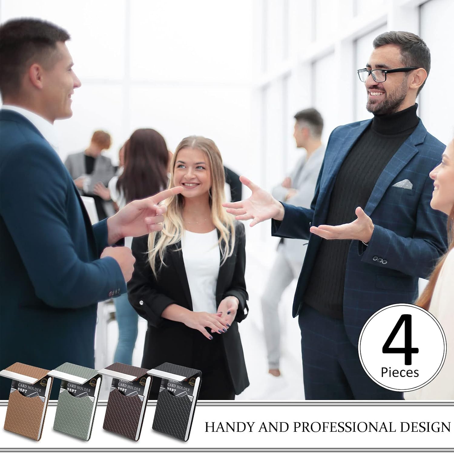 Eaasty 4 Pcs PU Leather Business Card Holder Case with Magnetic Clasp Pocket RFID Blocking Metal Business Card Holder Wallet Organizer(Multicolor,Classic Style)