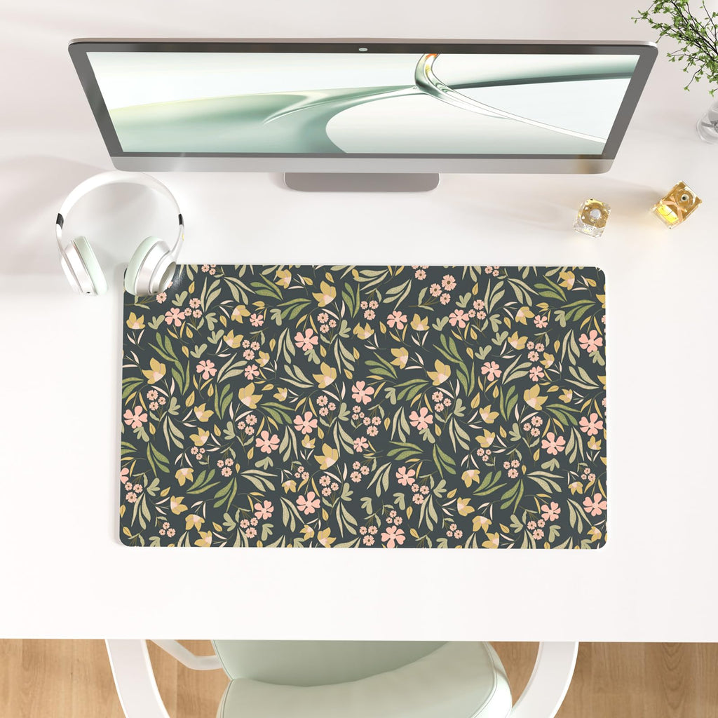 Faux Leather Large Mouse Pad, Office Desk Mat, 31.5"x15.7", Pink Floral