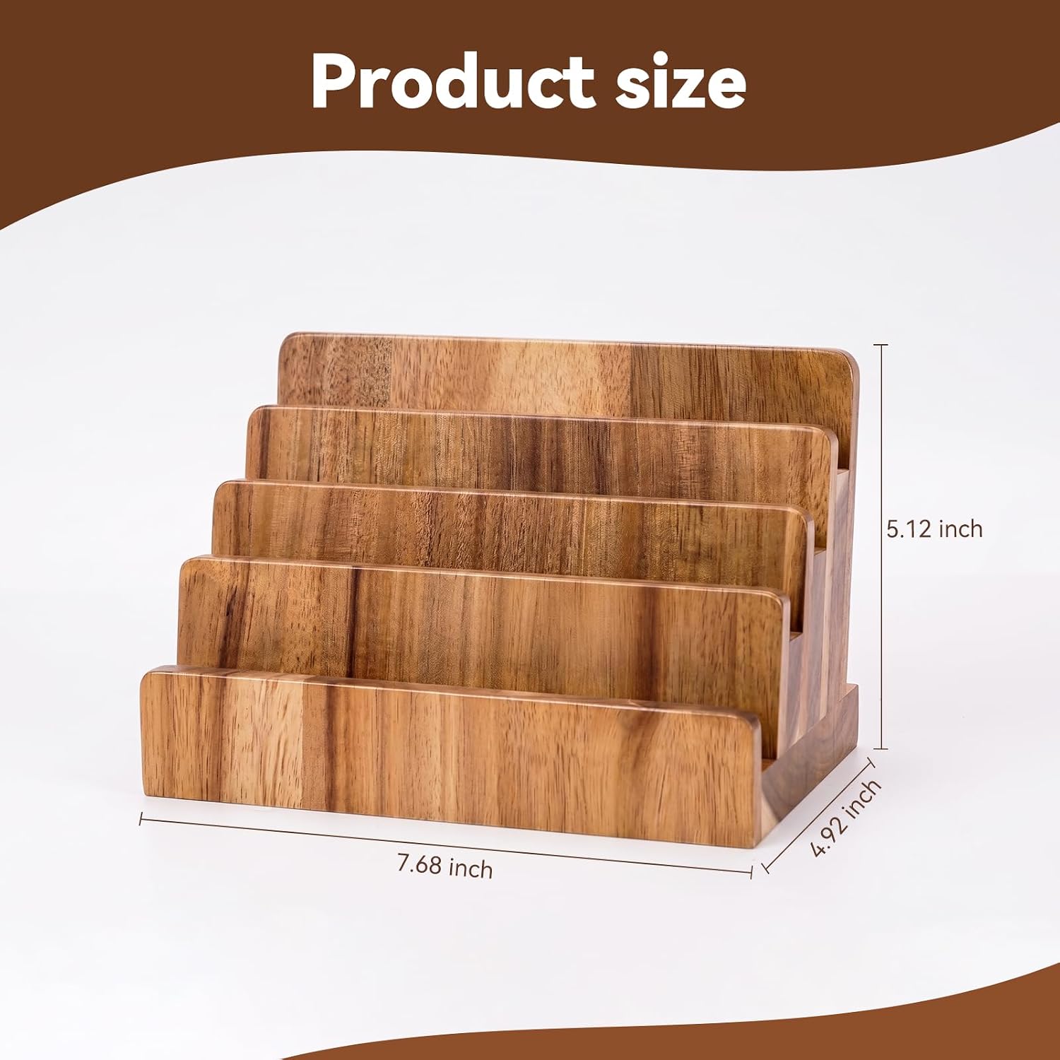4 Tier Acacia Wood Business Card Holder,Desktop Business Card Display Stand