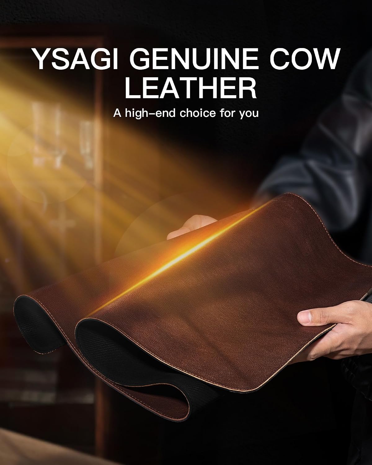 YSAGi Genuine Leather Desk Mat, 35.4"X17" Office Desk Pad, Thick Premium Table Pad with Stitched Line, Non-Slip Laptop Writing Pad with Rubber Base (Dark Brown, 35.4"x17")