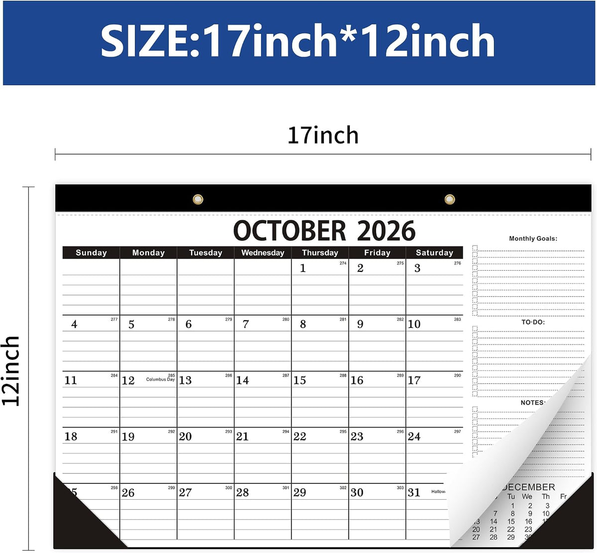 Desk Calendar 2026-2027,October 2026 to March 2028, Desk Calendar 2026-2027 with to-do list,Calendar 2027-18 Months,2027 Calendar 17" x 12" for Home or Office.