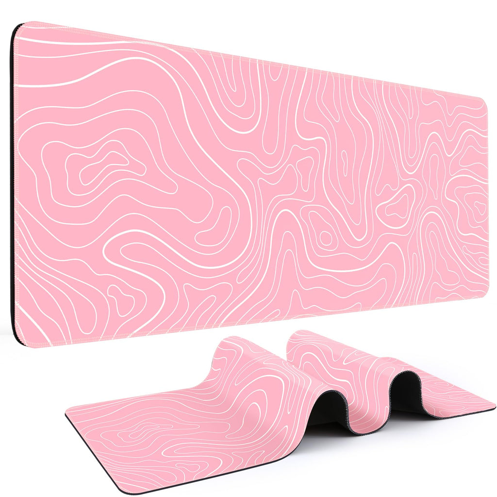 DIGSOM Gaming Mouse Pad, Black with White Topographic Line, 31.5x11.8in