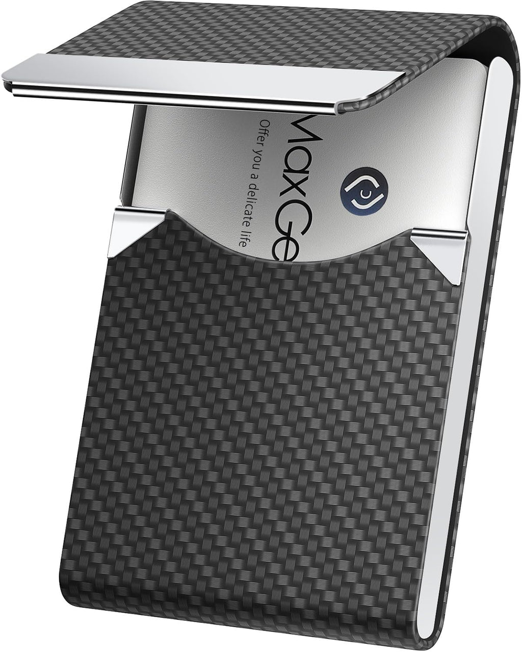 MaxGear Business Card Holder, PU Leather Business Card Case, Black Carbon