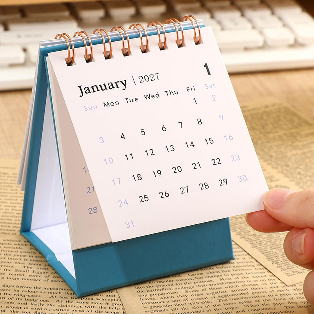 Mini Desk Calendar 2026-2027, Standing Flip Small Desk Calendar- July 2026 to Dec 2027 18 Monthly Desktop Calendar- Thick Paper Twin-Wire Binding for Home or Office (Blue)