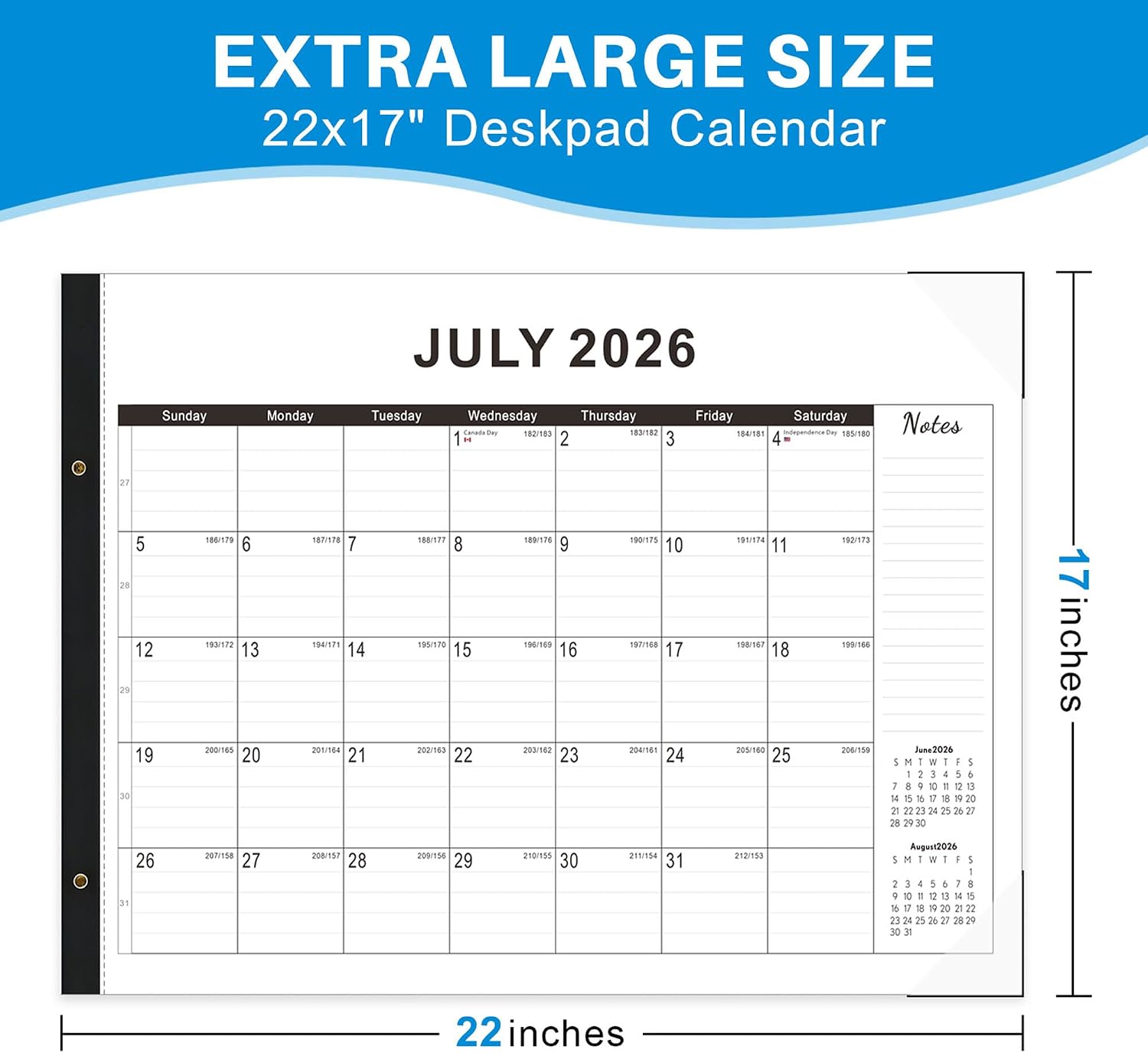 Desk calendar 2026-2027 22"x17" Desk Top Calendar with plastic cover