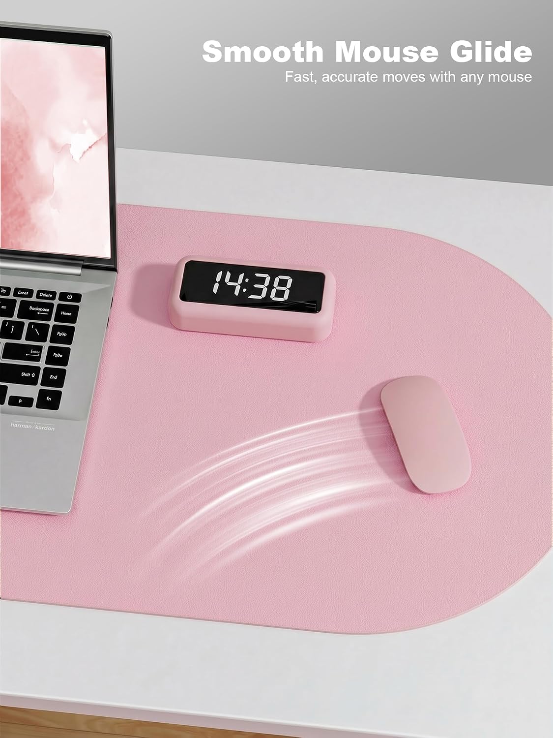 Desk Mat, 31.5" x 15" Oval PU Leather Non-Slip Desk Pad Large Mouse Pad for Desktop, Waterproof Countertop Protector Writing Mat for Office, Home, Gaming, Vanity, Light Pink