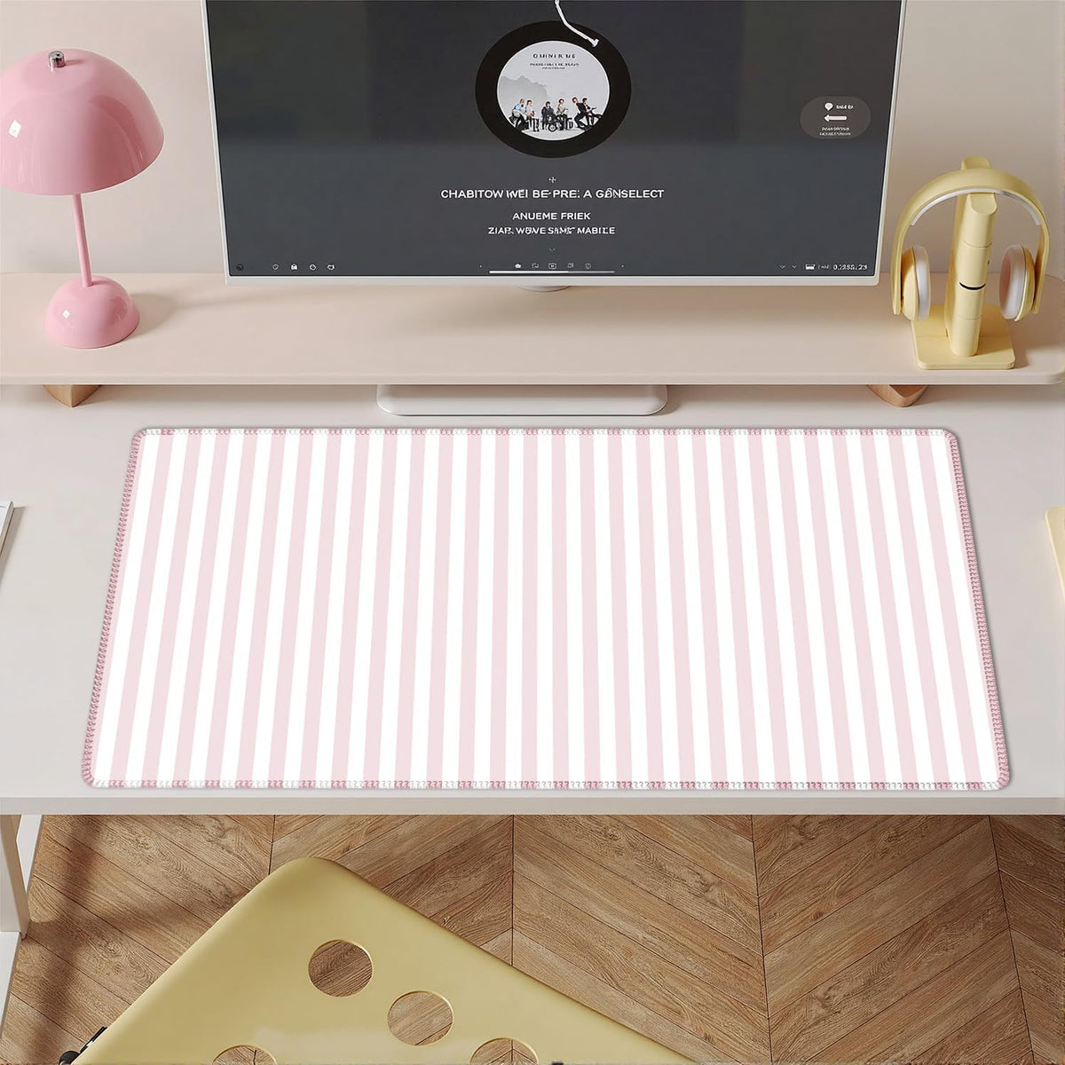 Light Pink Striped Desk Mat Cute Pastel XXL Large Gaming Mouse Pad Desk Pad Kawaii Cozy Aesthetic Keyboard Laptop Computer Mat Home Office Decor for Women