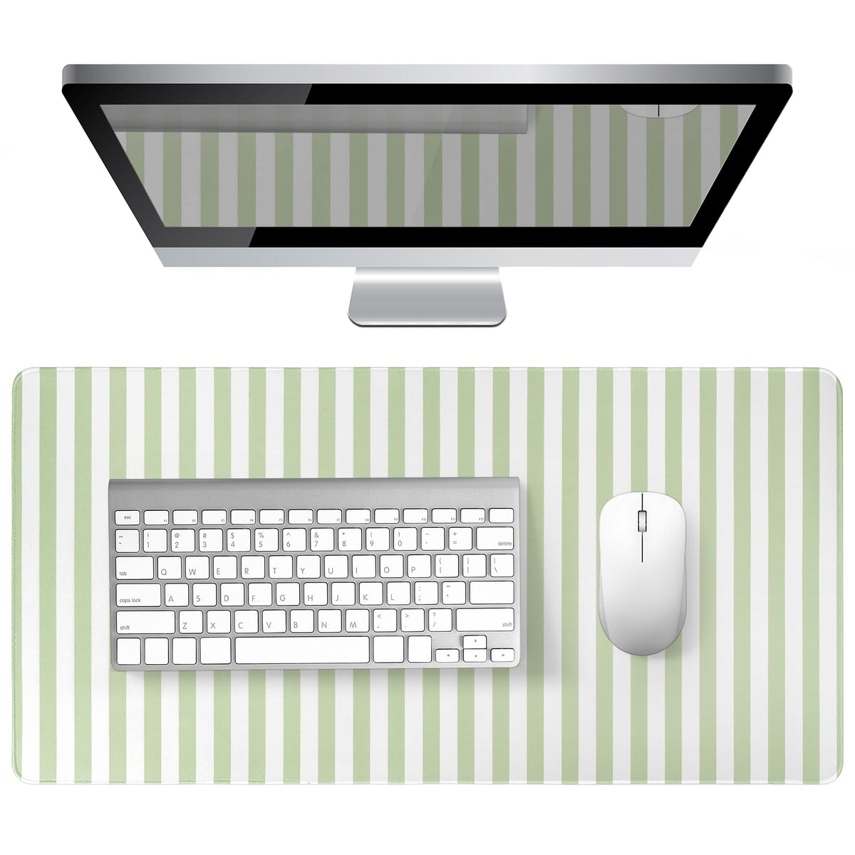 Green Striped Desk Mat Large Mouse Pad Cute Desk Pad Keyboard Computer Mat