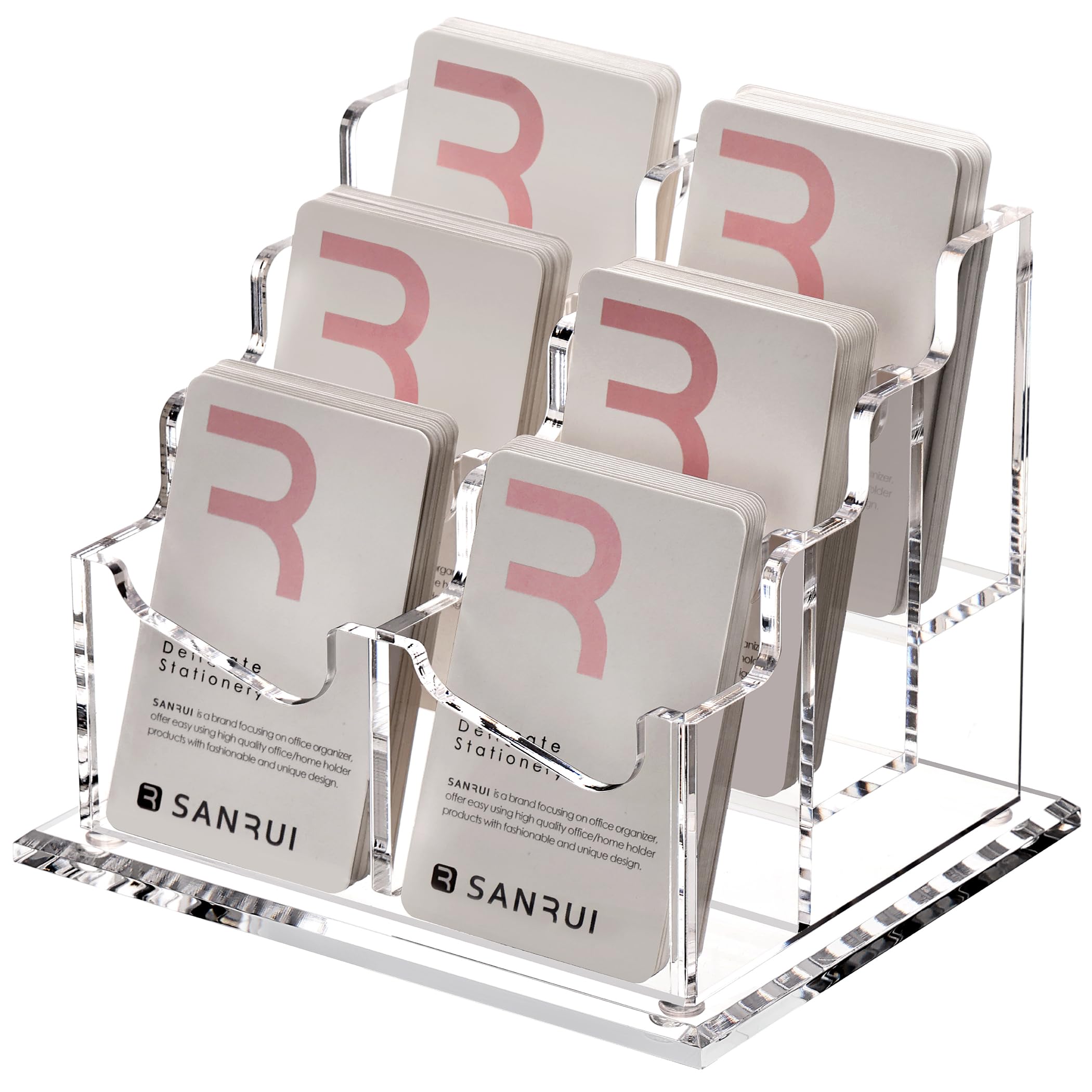 SANRUI Vertical Business Card Holder for Desk，Clear Acrylic Business Card Display Stand，1 Slots ，Holds 50-60 Cards