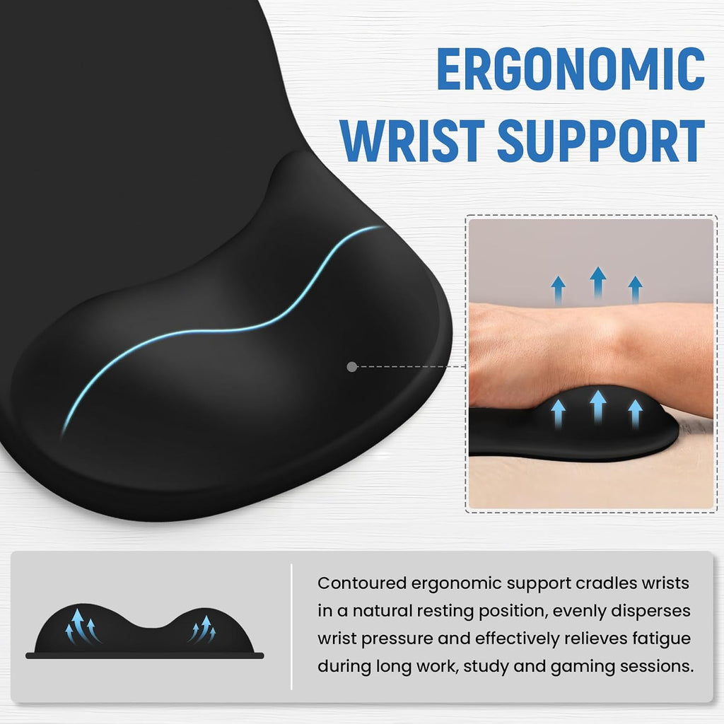 Ergonomic Mouse Pad with Wrist Rest, Gel Wrist Support, Black