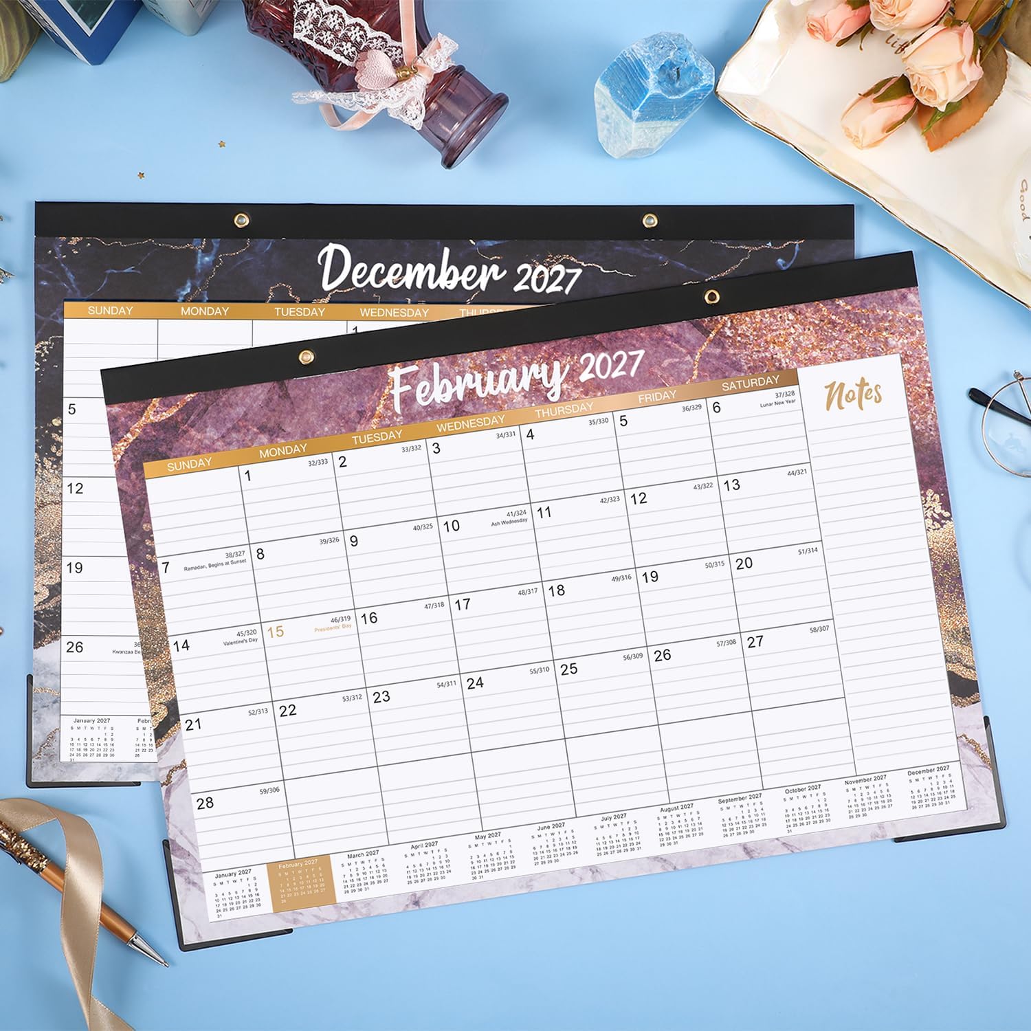 2027 Desk Calendar – Jan 2027 – Dec 2027, 12 Months Large Monthly Desk Calendar 2027, 17" x 12", Desk Pad, Ruled Blocks, To-do List & Notes, Tear Off, Best Desk/Wall Calendar, Gorgeous Marble Designs
