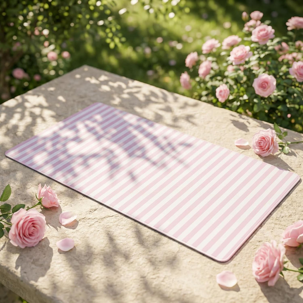 Light Pink Striped Desk Mat Cute Pastel XXL Large Gaming Mouse Pad Desk Pad Kawaii Cozy Aesthetic Keyboard Laptop Computer Mat Home Office Decor for Women