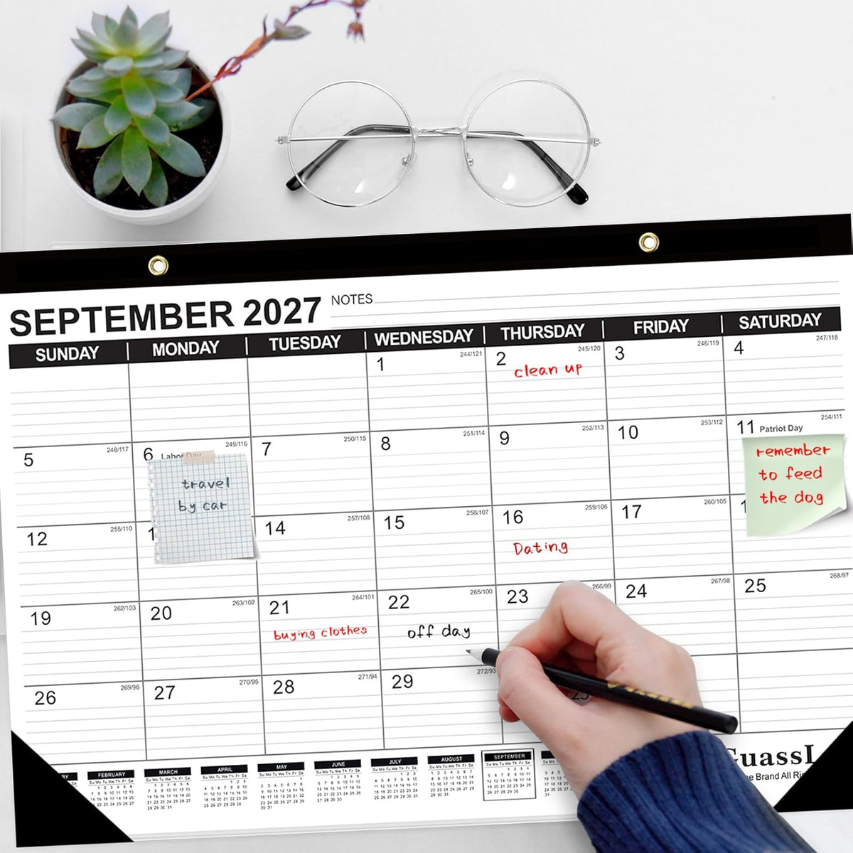 GuassLee Desk Calendar 2026-2027 - 19 Months Academic Calendar 17" × 11.5" Desktop Calendar from Jun. 2026 to Dec. 2027 with Julian Date for Home School Office Desk Top Organizing