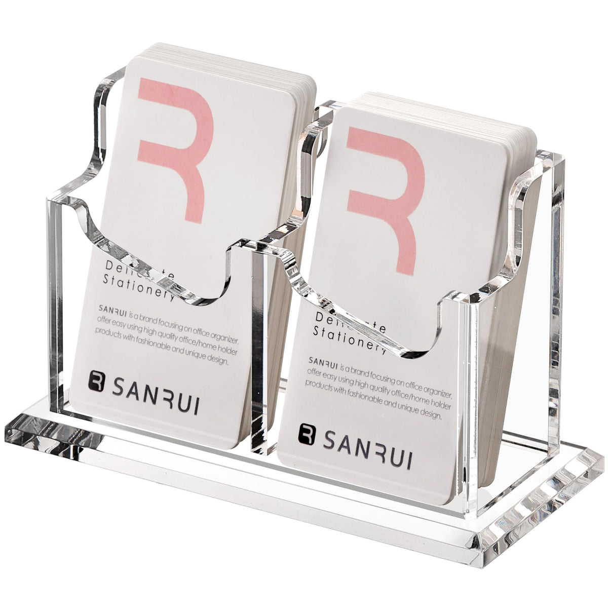 SANRUI Vertical Business Card Holder for Desk，Clear Acrylic Business Card Display Stand，1 Slots ，Holds 50-60 Cards