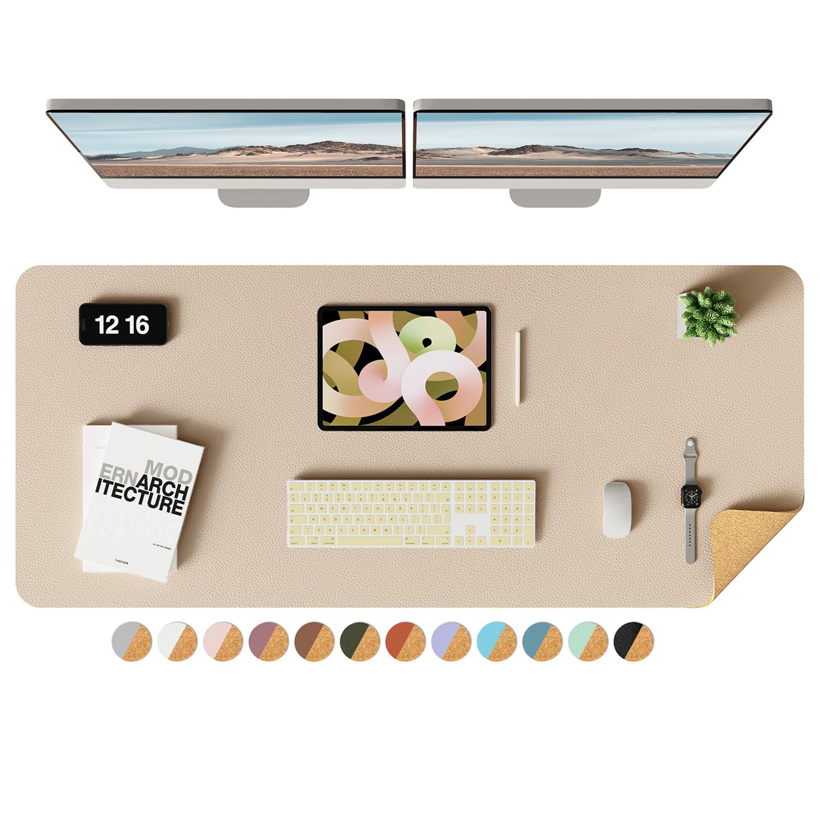 YSAGi Double-Sided Desk Pad, 31.5"x15.7"Leather Desk Mat, Eco Cork Desk Pad Protector,Large Mouse Pad,Waterproof Desk Blotter for Office/Home(Coffee)