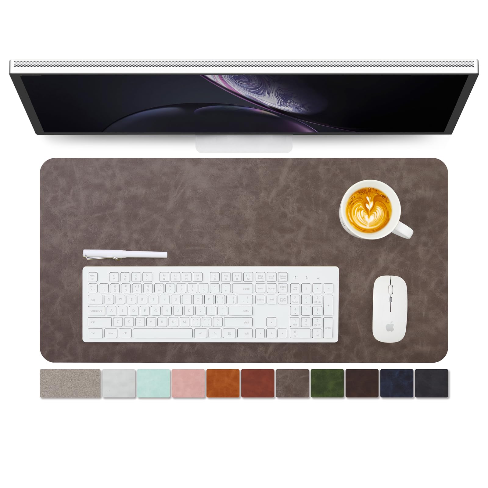 Distressed Leather Desk Mat - Non-Slip PU Desk Pad for Office and Home - Desk Organization and Accessories - Ideal for Large Mouse Pad and Desk Mats on Top of Desks(Tan,36"x 17")