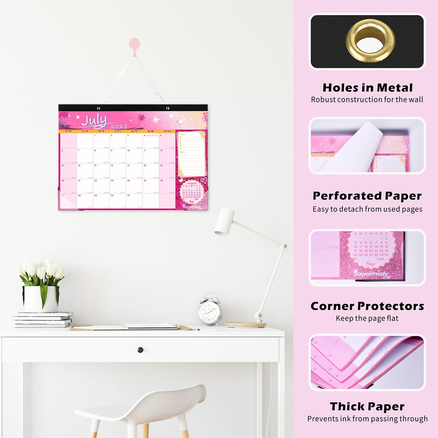Desk Calendar 2026 with Clear Waterproof Cover 17 x 12 inch 18 Months Wall Calendar Runs from Jul. 2025 to Dec. 2026 School Year Calendar for Schedule Organization Monthly Planner, Pink
