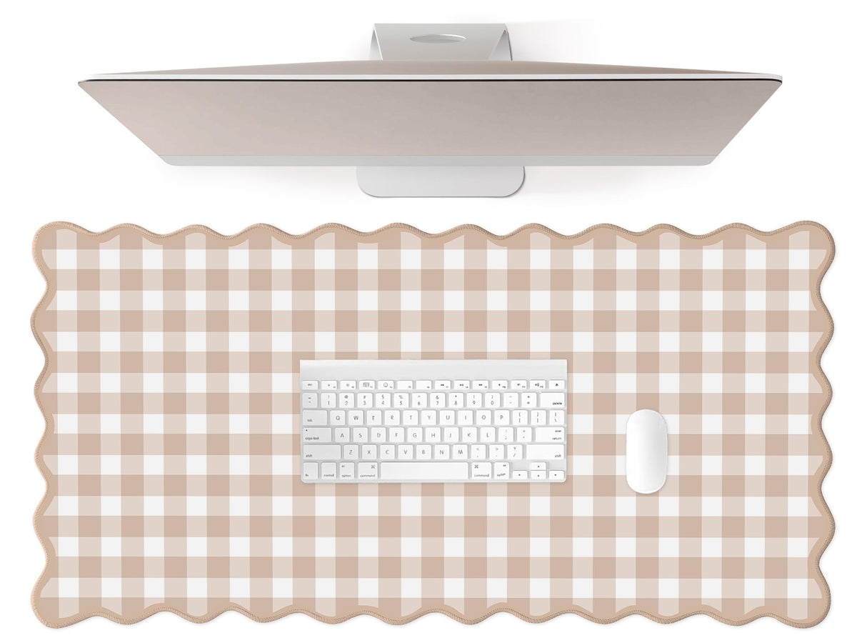 Scalloped‌ Green Checkered Desk Mat Cute Pastel Large Gaming Mouse Pad Gingham Kawaii Cottagecore ‌Vintage‌ Girly Keyboard Computer Mat Aesthetic Desk Pad Accessories Office Decor for Women