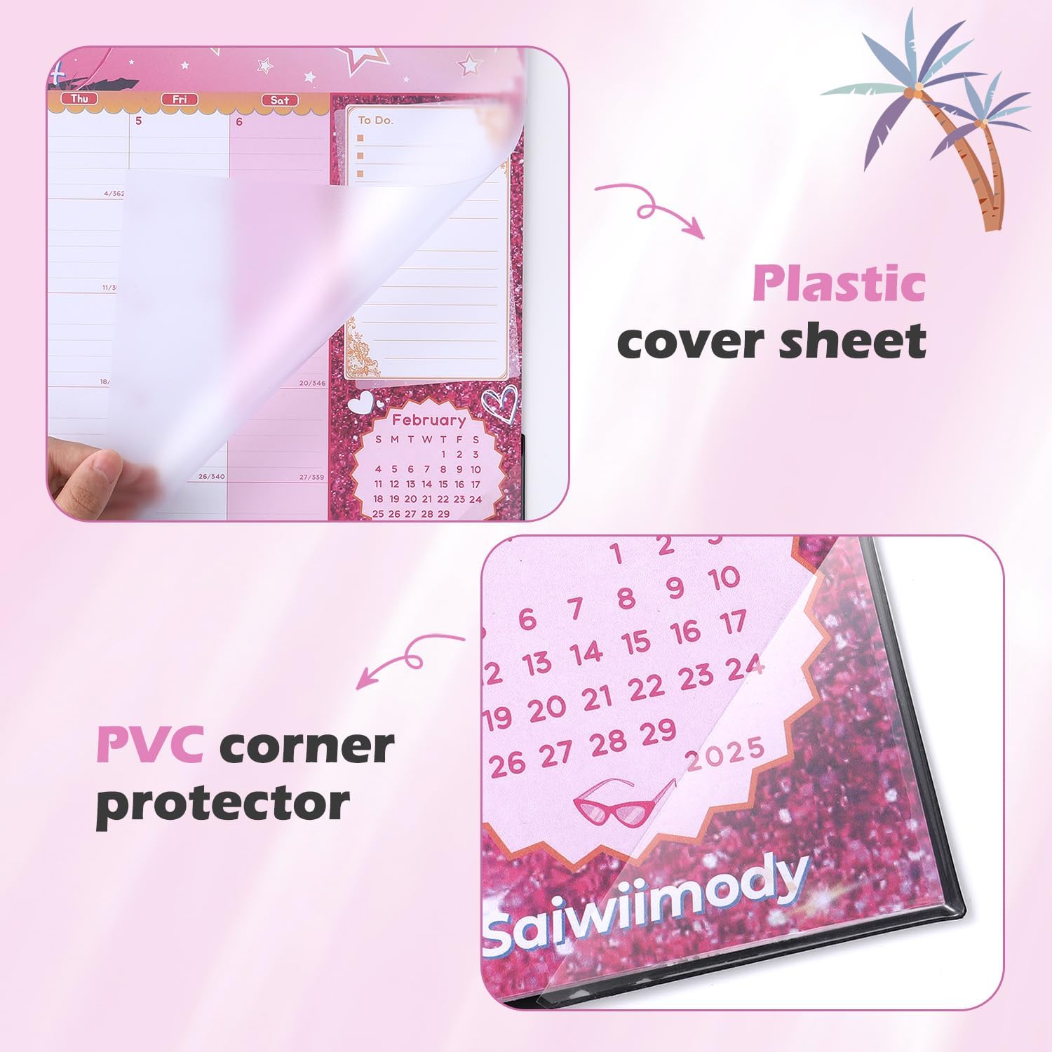 Desk Calendar 2026 with Clear Waterproof Cover 17 x 12 inch 18 Months Wall Calendar Runs from Jul. 2025 to Dec. 2026 School Year Calendar for Schedule Organization Monthly Planner, Pink