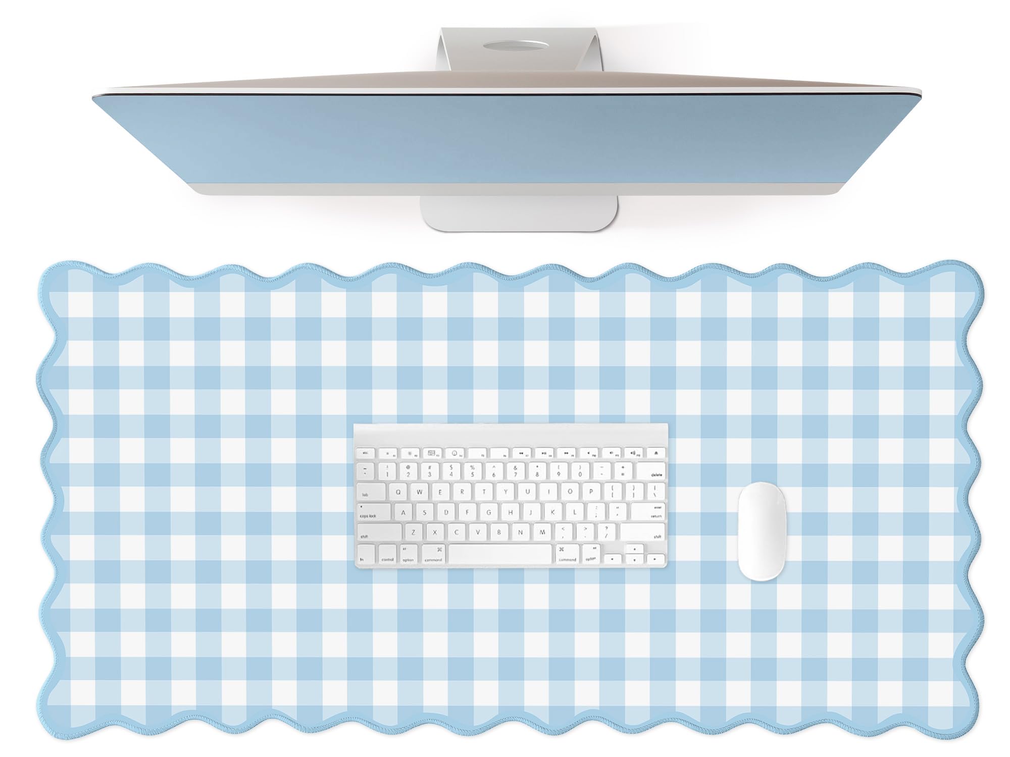 Scalloped‌ Green Checkered Desk Mat Cute Pastel Large Gaming Mouse Pad Gingham Kawaii Cottagecore ‌Vintage‌ Girly Keyboard Computer Mat Aesthetic Desk Pad Accessories Office Decor for Women