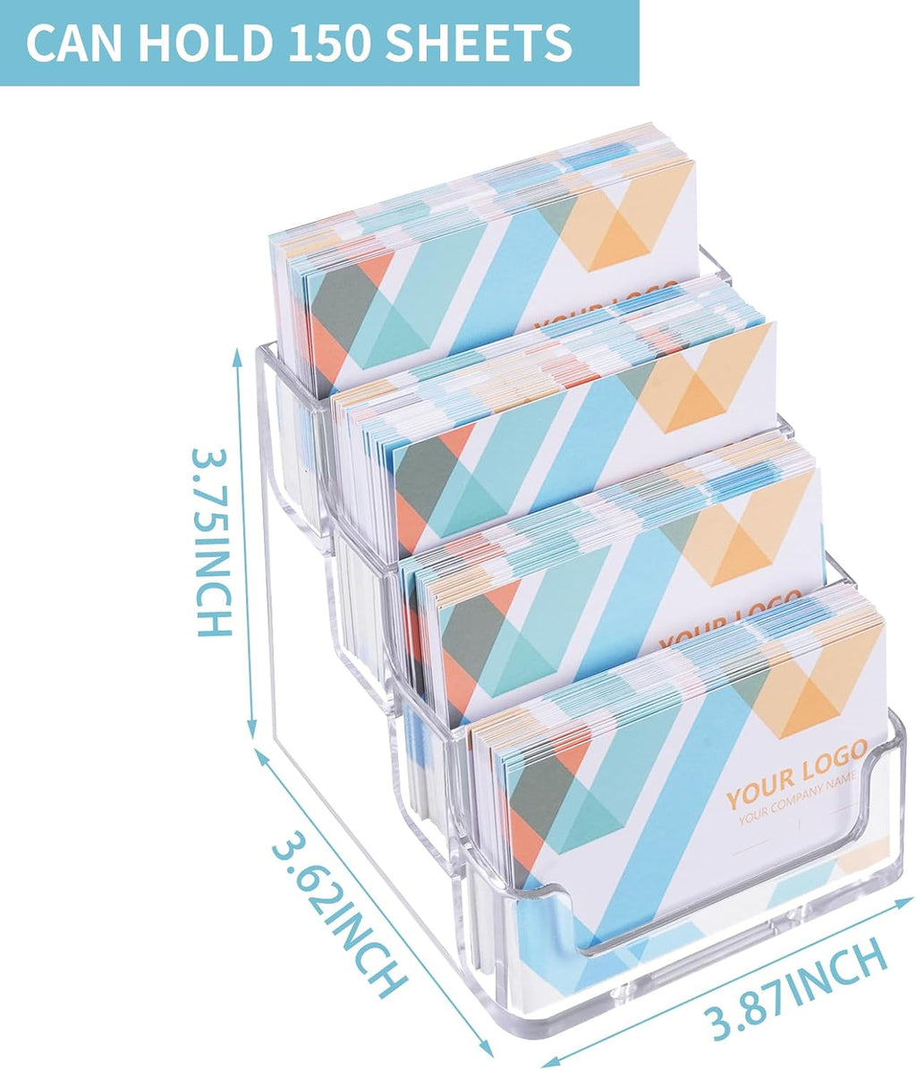 HSYMQ 1 Piece Desktop Clear Bussiness Card Holder, Plastic Card Display Stand, 4 Tier Acrylic Card Holder for Office