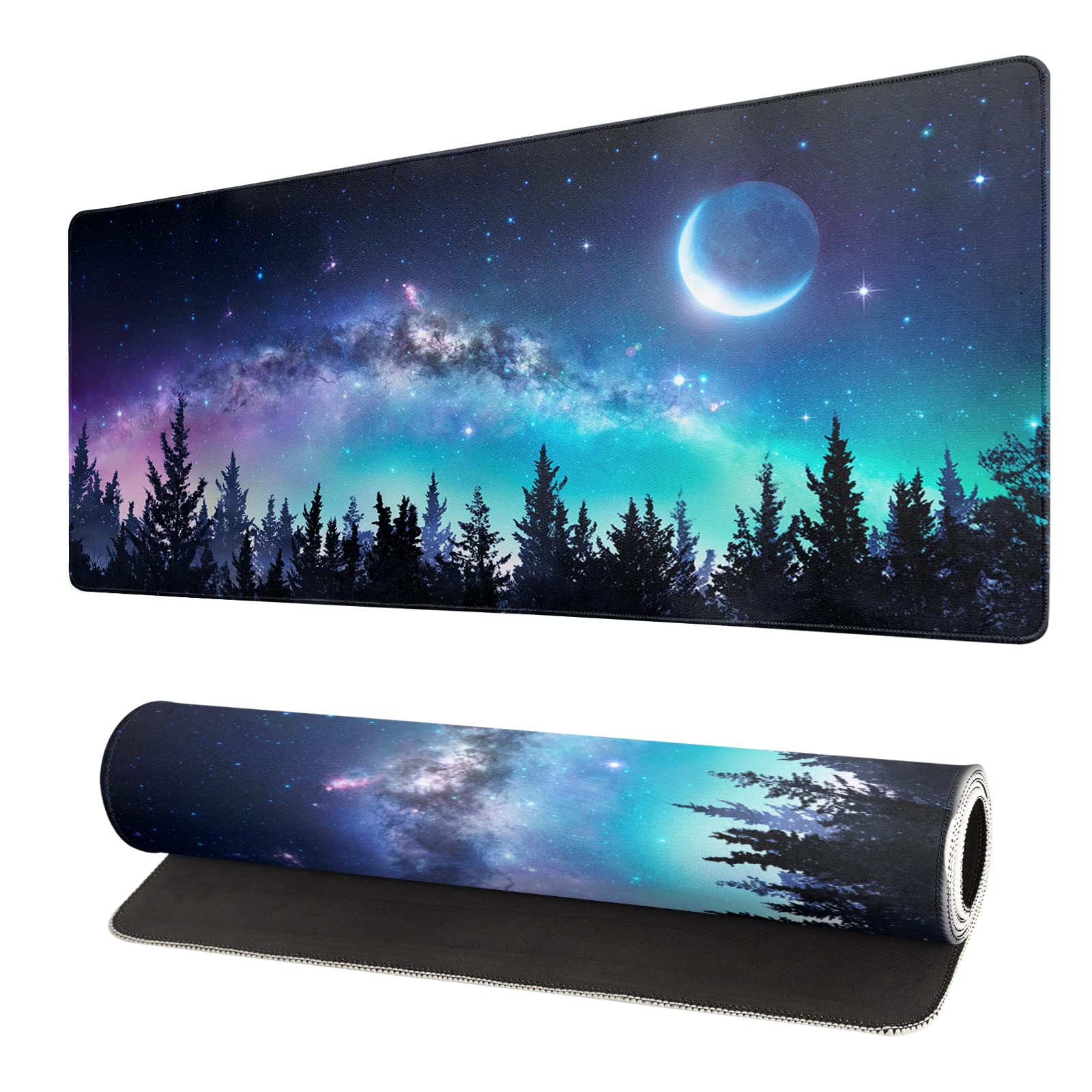 Brecoy Japanese Sea Wave Large Mouse Pad, Anime Black Gaming, Extended Kanagawa Mat Desk Pad, 3mm Thick Long Non-Slip Rubber Base Mice Pad, 31.5 X 11.8 Inch