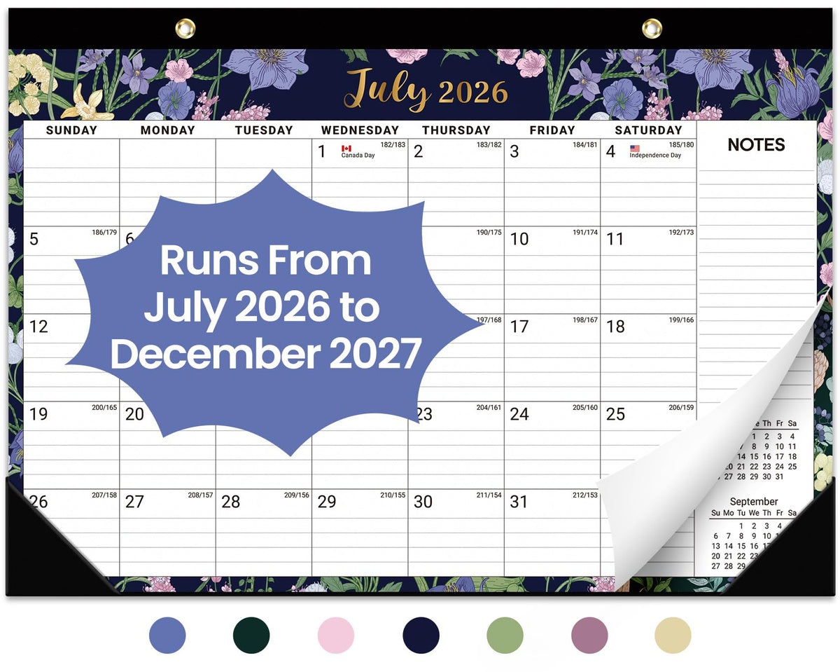 Taja Desk Calendar 2026-2027, Jul 2026-Dec 2027, 18-Month, 17" x 12"