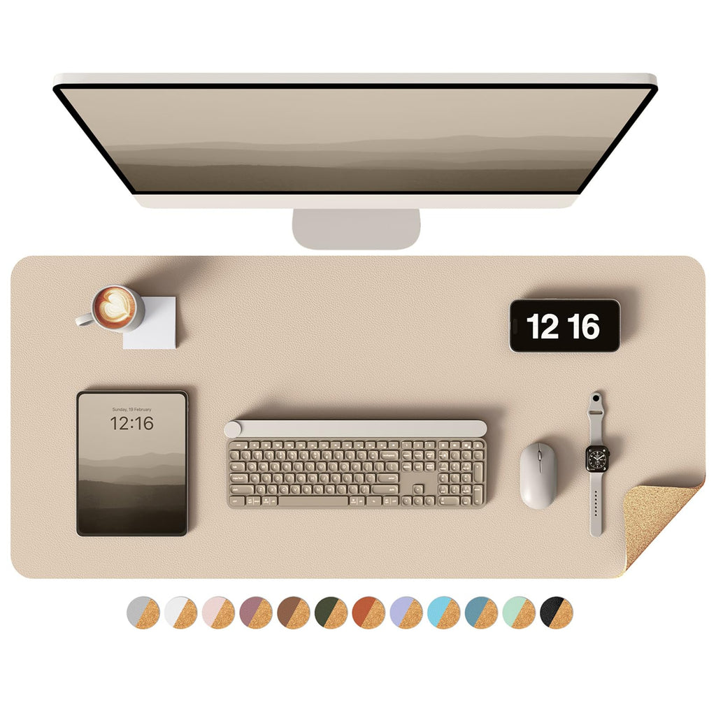 YSAGi Double-Sided Desk Pad, 31.5"x15.7"Leather Desk Mat, Eco Cork Desk Pad Protector,Large Mouse Pad,Waterproof Desk Blotter for Office/Home(Coffee)