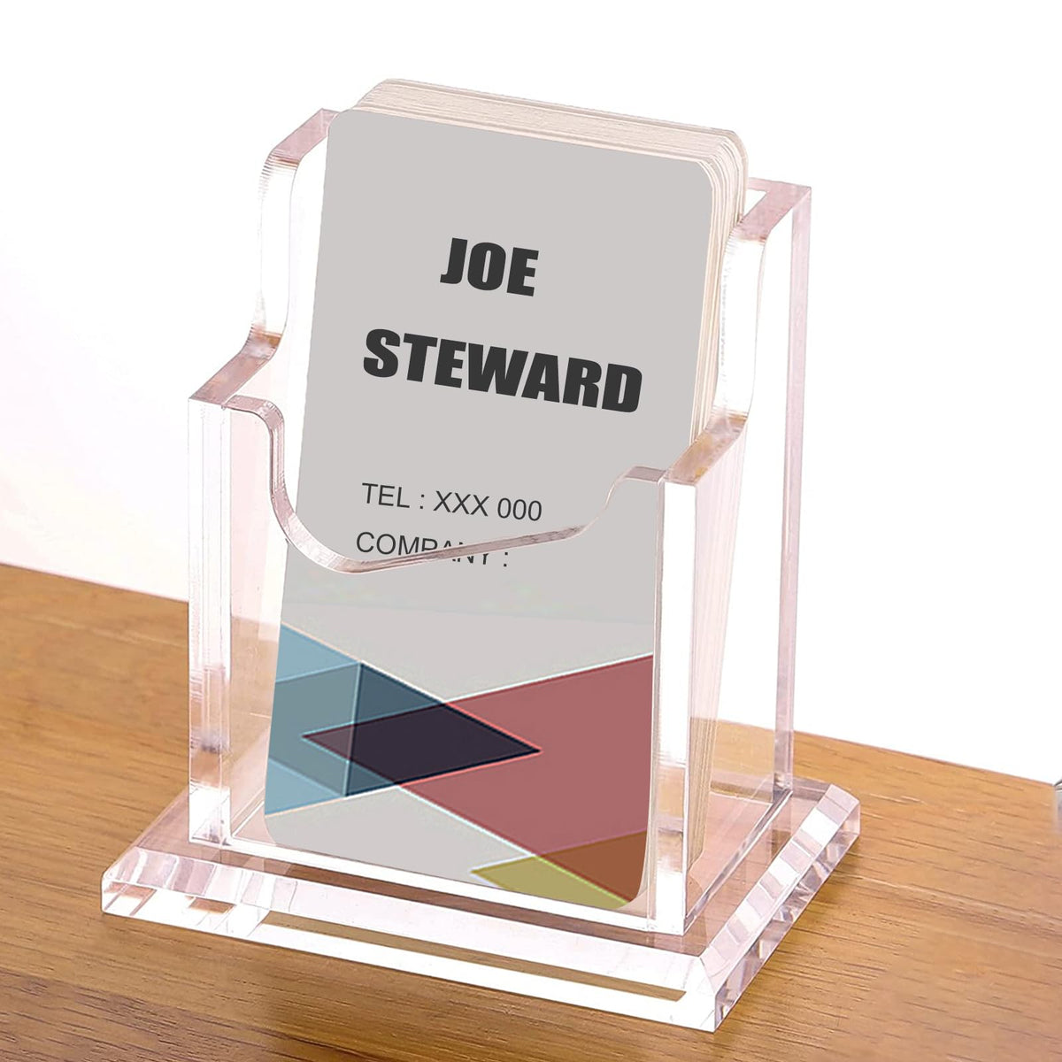 PARTSPOWER Acrylic Business Card Holder for Desk, Vertical Clear Business Name Card Display Stand, Desk Accessory Business Name Card Organizer (Vertical, 1-Slot)
