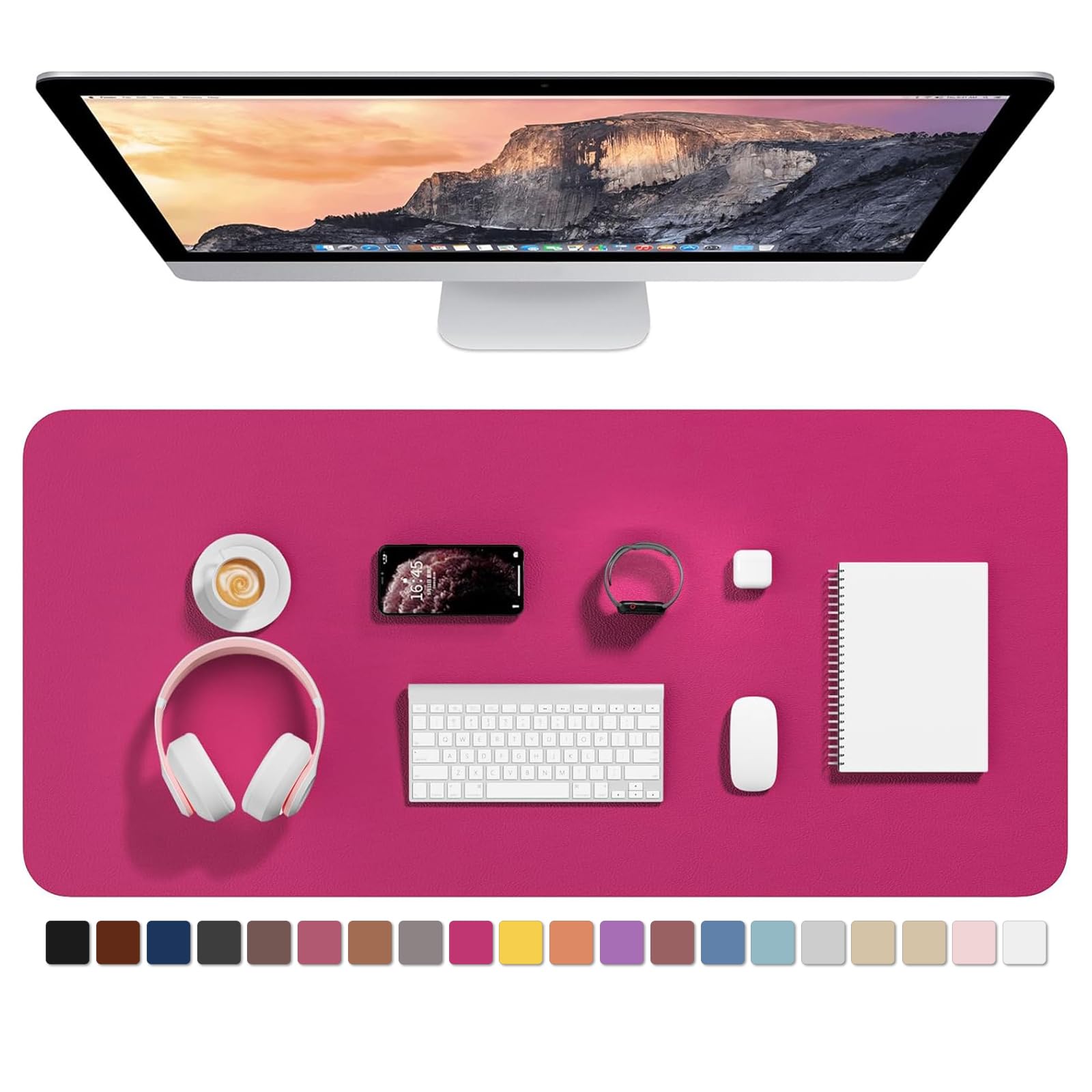 Hsurbtra Desk Pad, 30" x 14" PU Leather Desk Mat, XL Extended Mouse Pad, Waterproof Desktop Blotter Protector, Non-Slip Ultra Thin Large Laptop Keyboard Writing Mat for Office Home, Pink