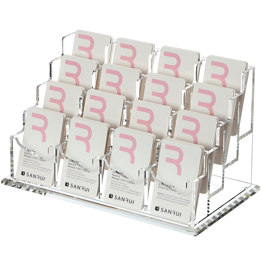 SANRUI Vertical Business Card Holder for Desk，Clear Acrylic Business Card Display Stand，1 Slots ，Holds 50-60 Cards