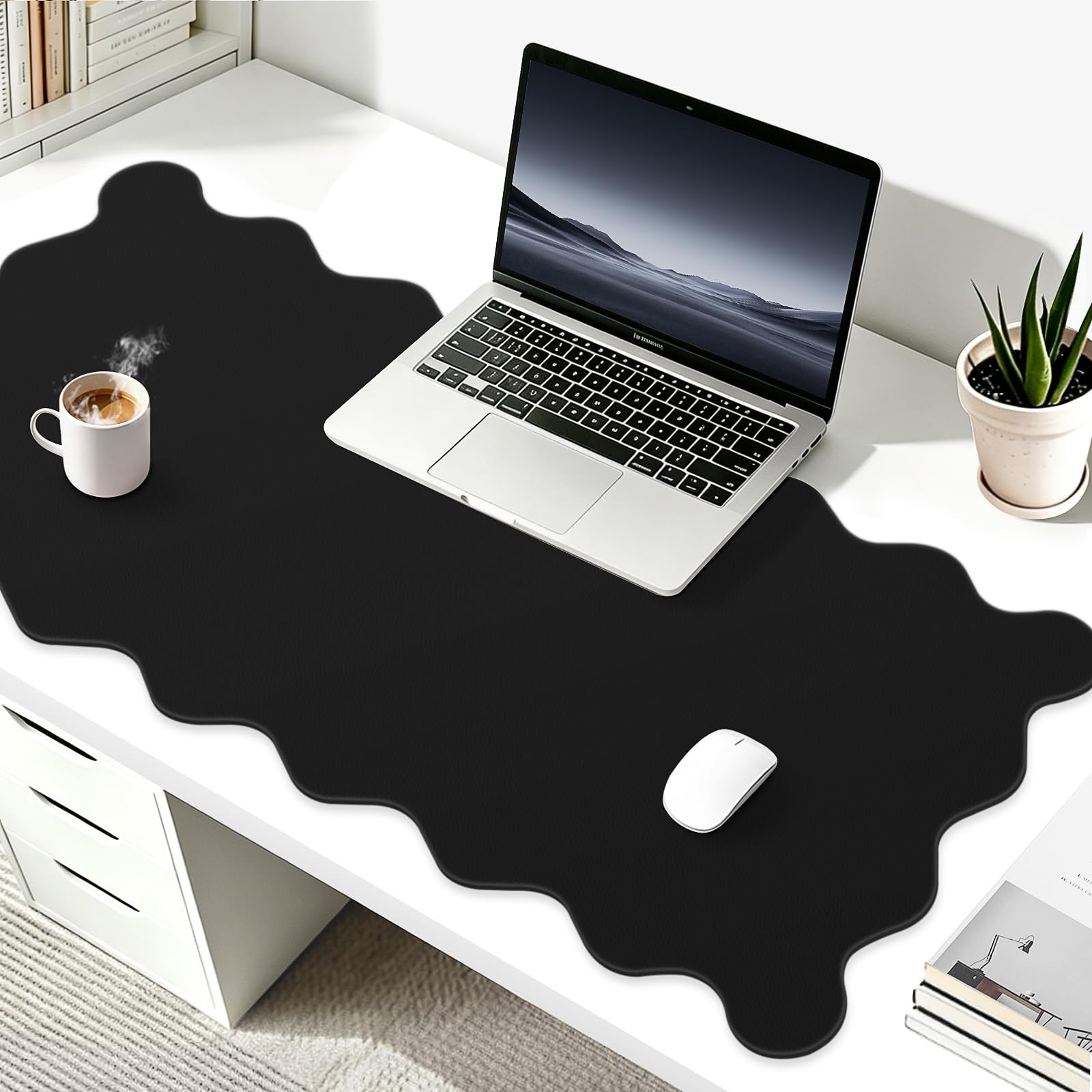 Scalloped Computer Desk Mat for Protection, 31.5 x 15.7 in, Pink