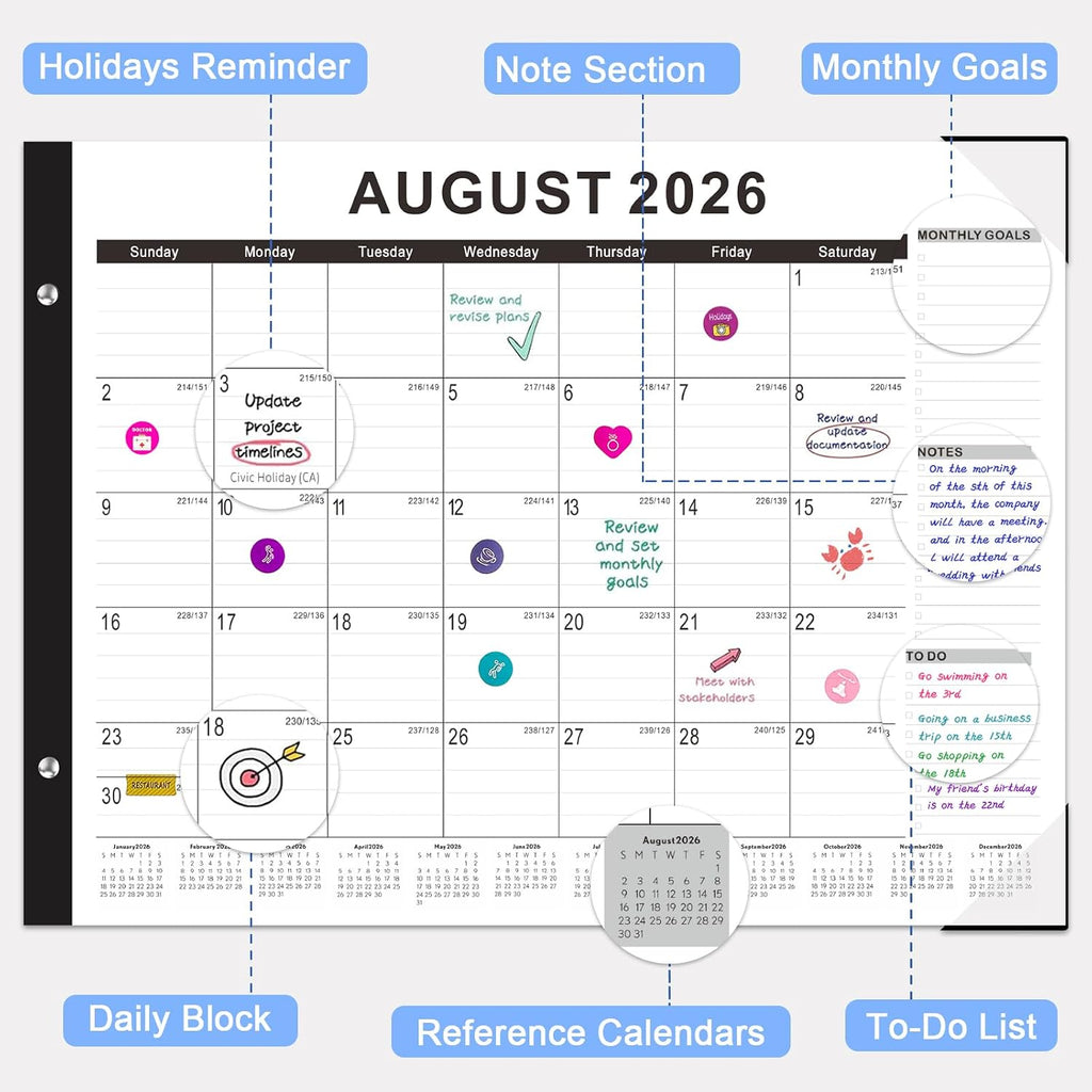 Large Desk Calendar 2026-2027,Jul 2026-Dec 2027,Gannyfer 18-Month Calendar