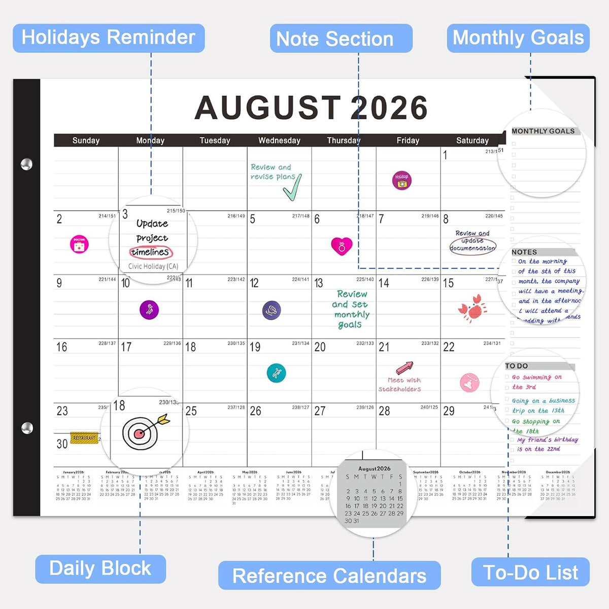 Large Desk Calendar 2026-2027,Jul 2026-Dec 2027,Gannyfer 18-Month Calendar