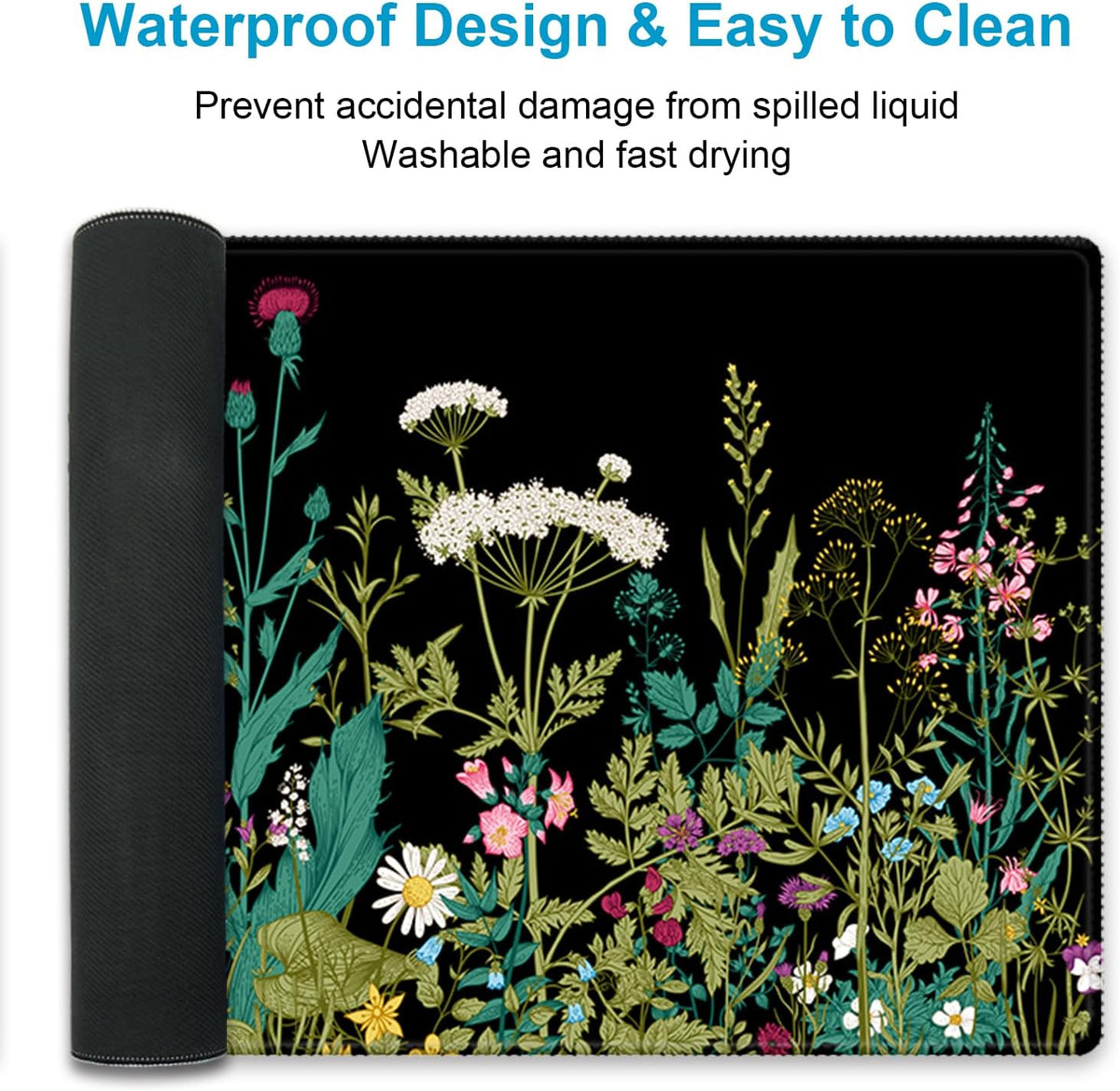 Extended Desk Mat (31.5x11.8 inch 3mm Thick), iDonzon Soft Cute Extra Large XXL Waterproof Gaming Mouse Pad with Non-Slip Rubber Base & Stitched Edges, for Working/Game, Garden Flowers