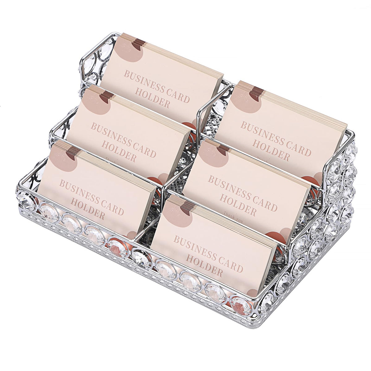 Hipiwe 2 Tiers Crystal Business Card Holder Gold Mirrored Cards Organizer