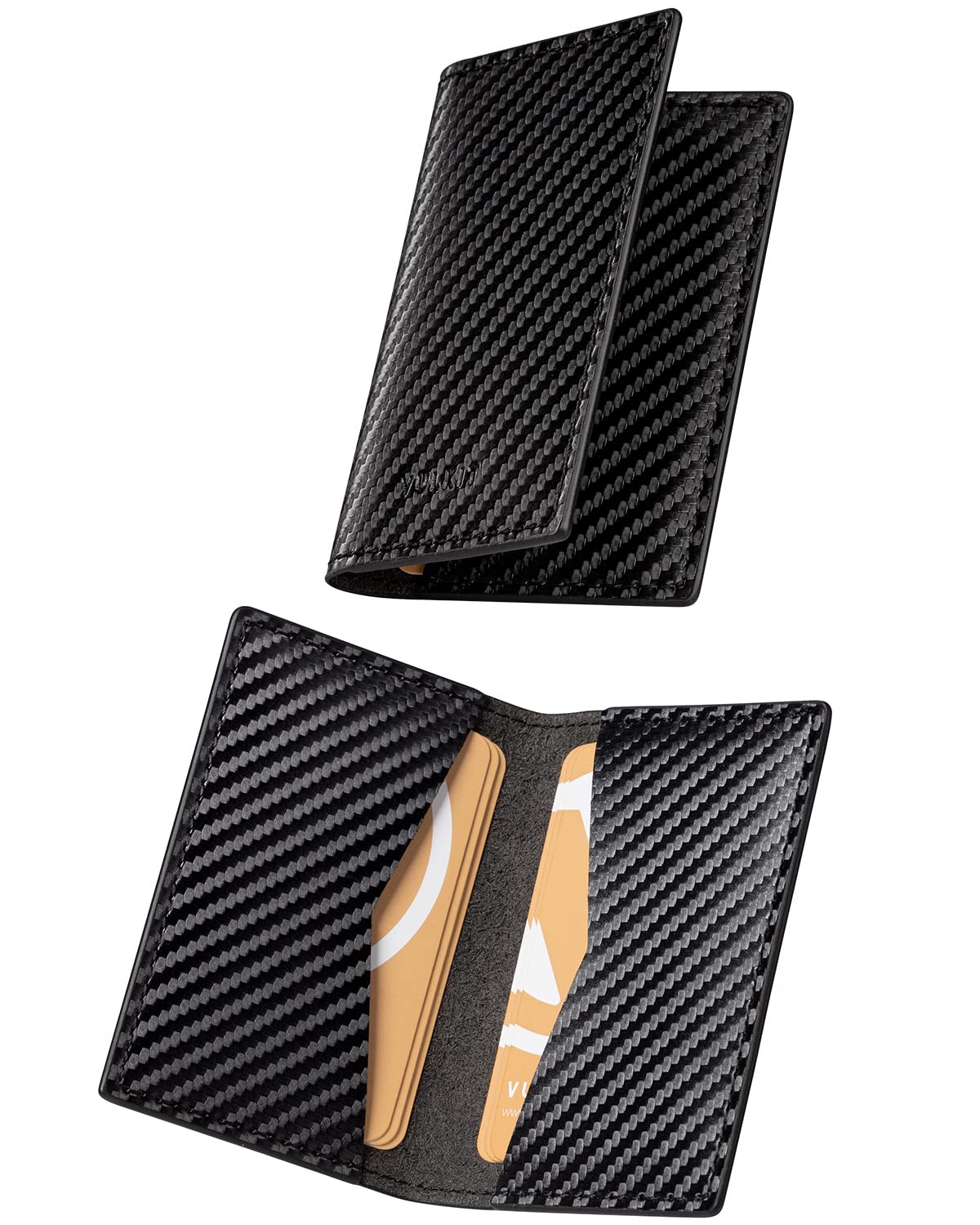 VULKIT Leather Business Card Holder 2 Sided Slim Business Name Card Organizer for Men or Women, Up to hold 20 cards (Vintage Brown)