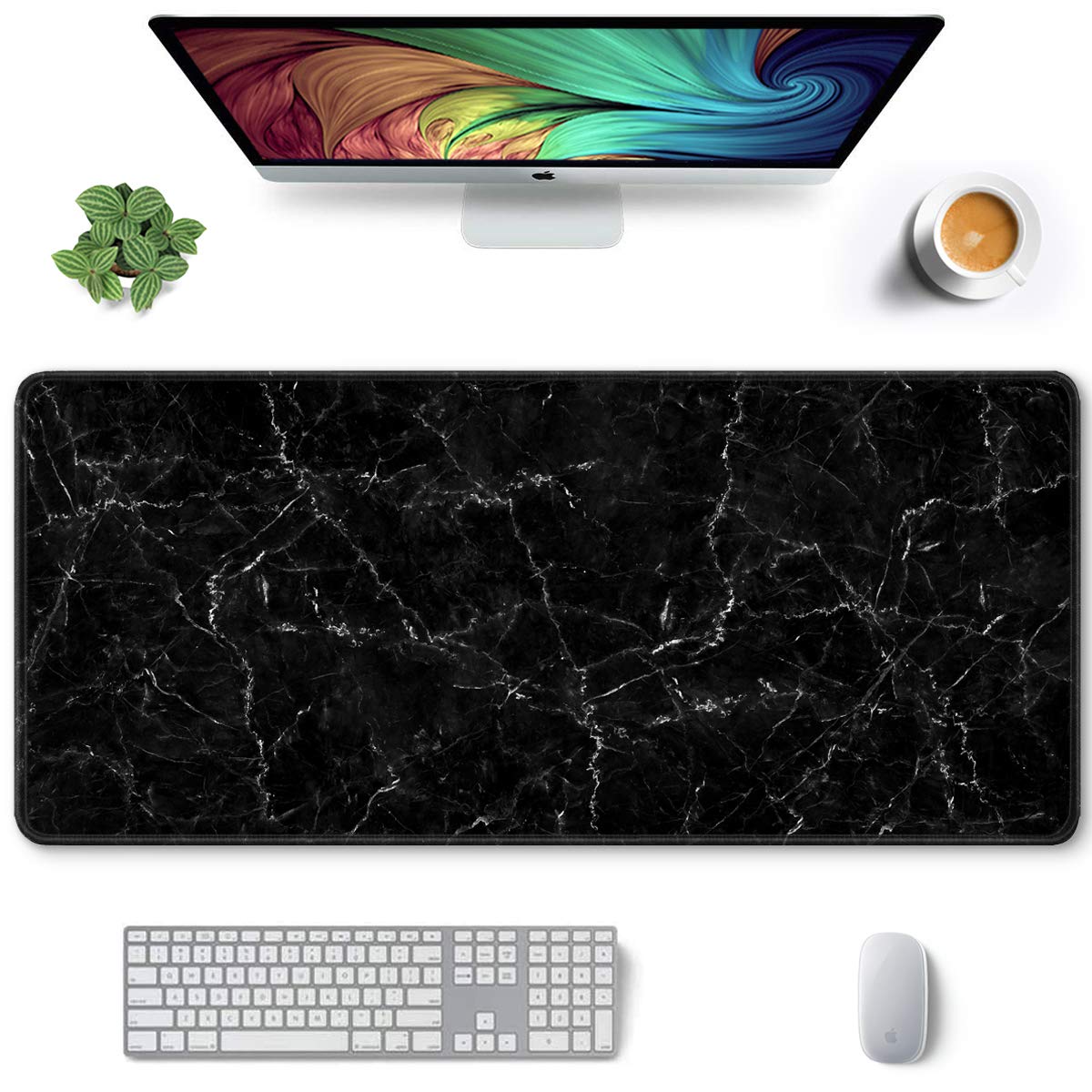 Auhoahsil Desk Mat, Ultra Large Mouse Pad, XXL Gaming Mousepad, Green Tropical Leaves Deskpad, Big Extended Full Size Mouse Pad, Desktop Desk Matt for Keyboard, Laptop & Computer, 35.5 x 15.7 in