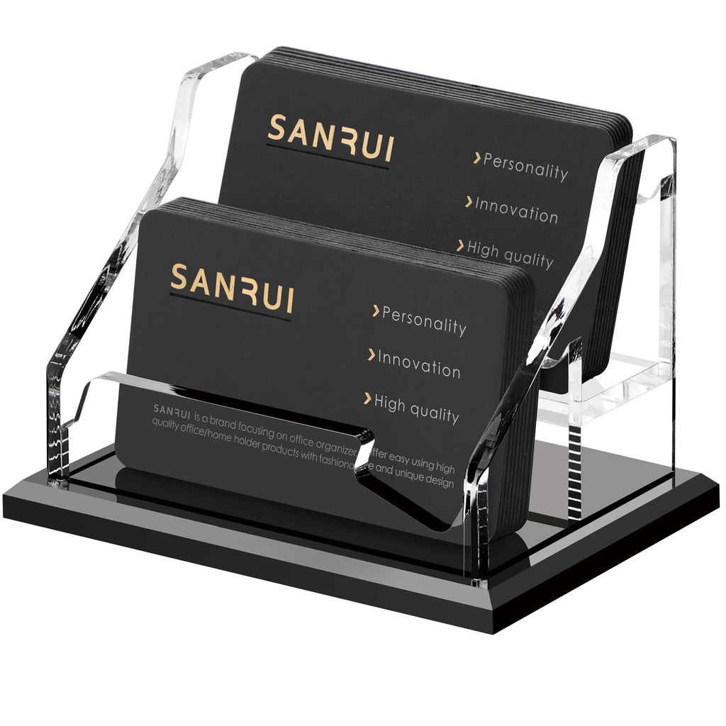 SANRUI Black Business Card Holder for Desk 1 Slot Clear Acrylic Horizontal