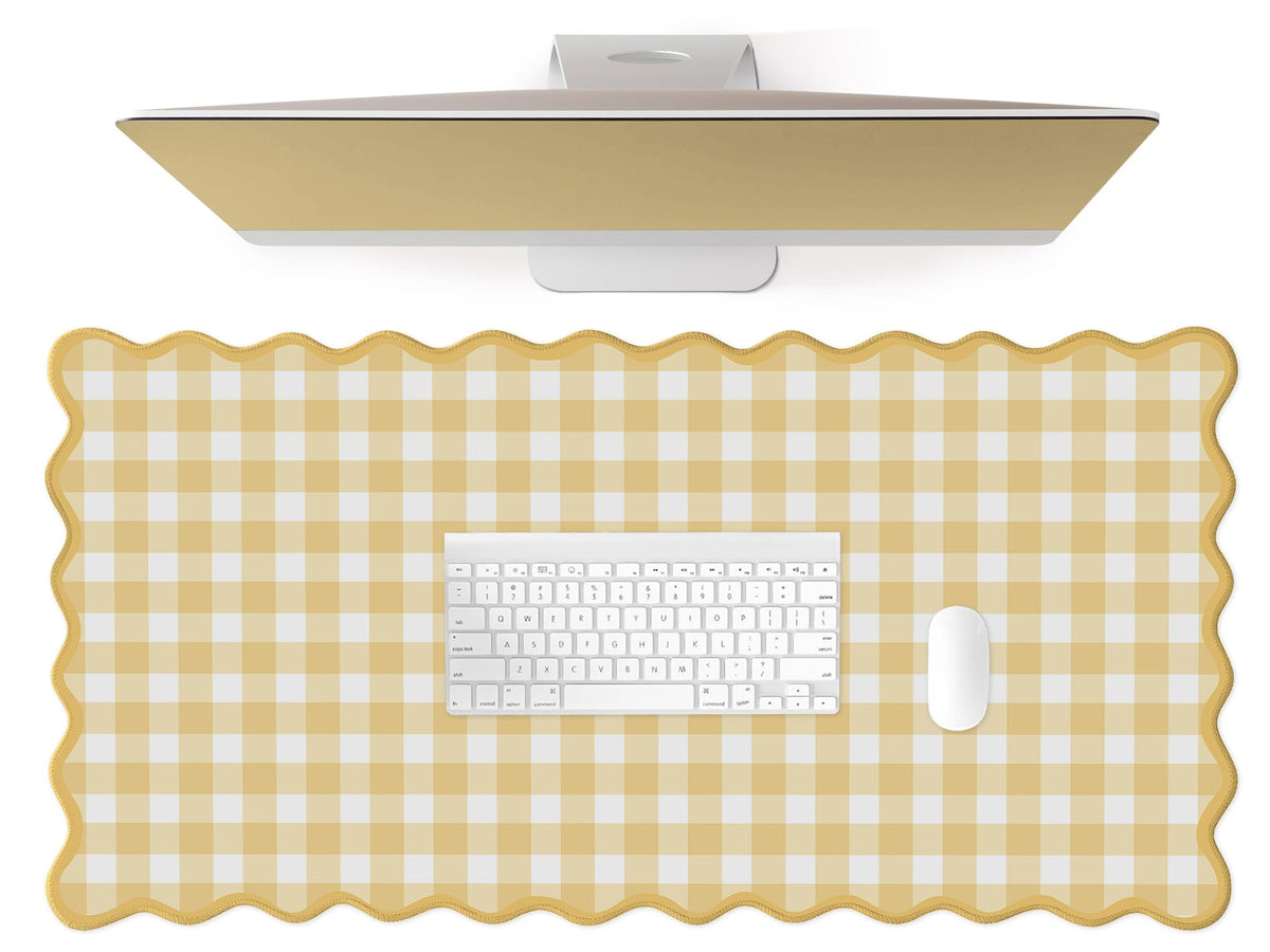 Scalloped‌ Green Checkered Desk Mat Cute Pastel Large Gaming Mouse Pad Gingham Kawaii Cottagecore ‌Vintage‌ Girly Keyboard Computer Mat Aesthetic Desk Pad Accessories Office Decor for Women