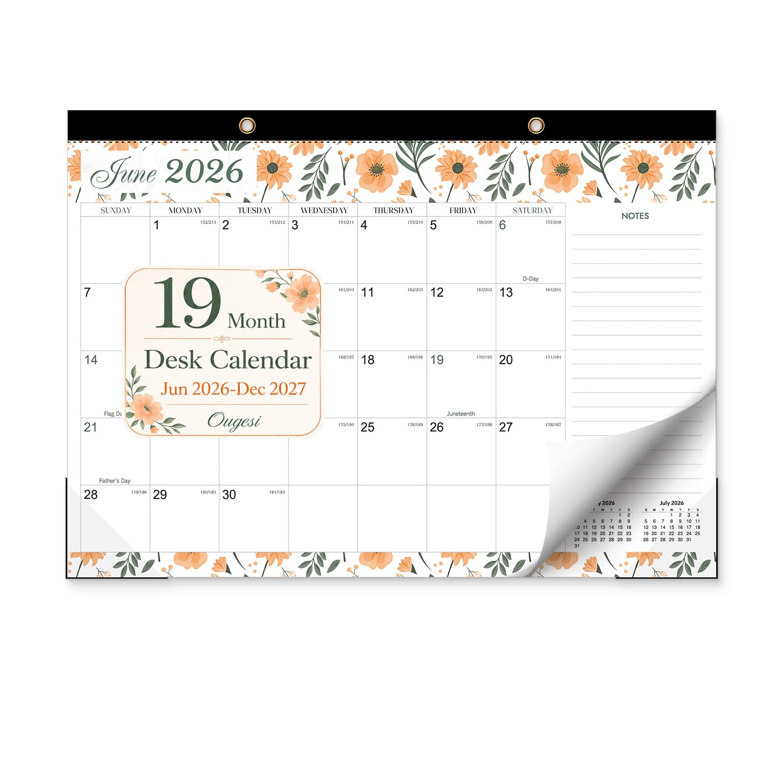 Desk Calendar 2026-2027 - Ougesi 19 Month Desk Top Calendar, 17x12''