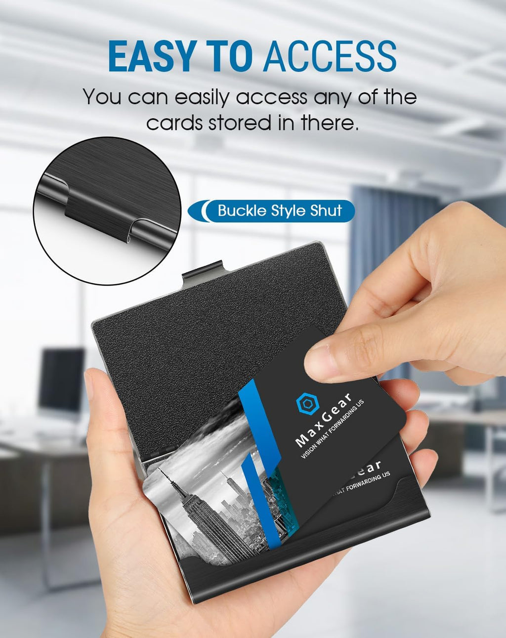 MaxGear Stainless Steel Business Card Holder, Slim Card Case, Black