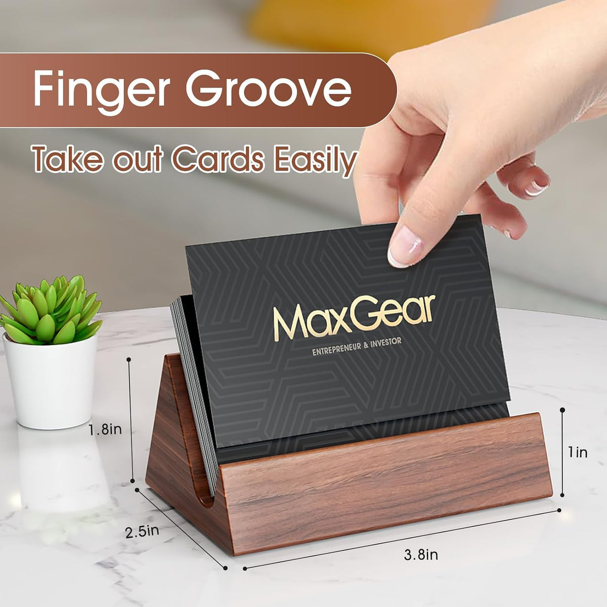 MaxGear Walnut Wood Business Card Holder