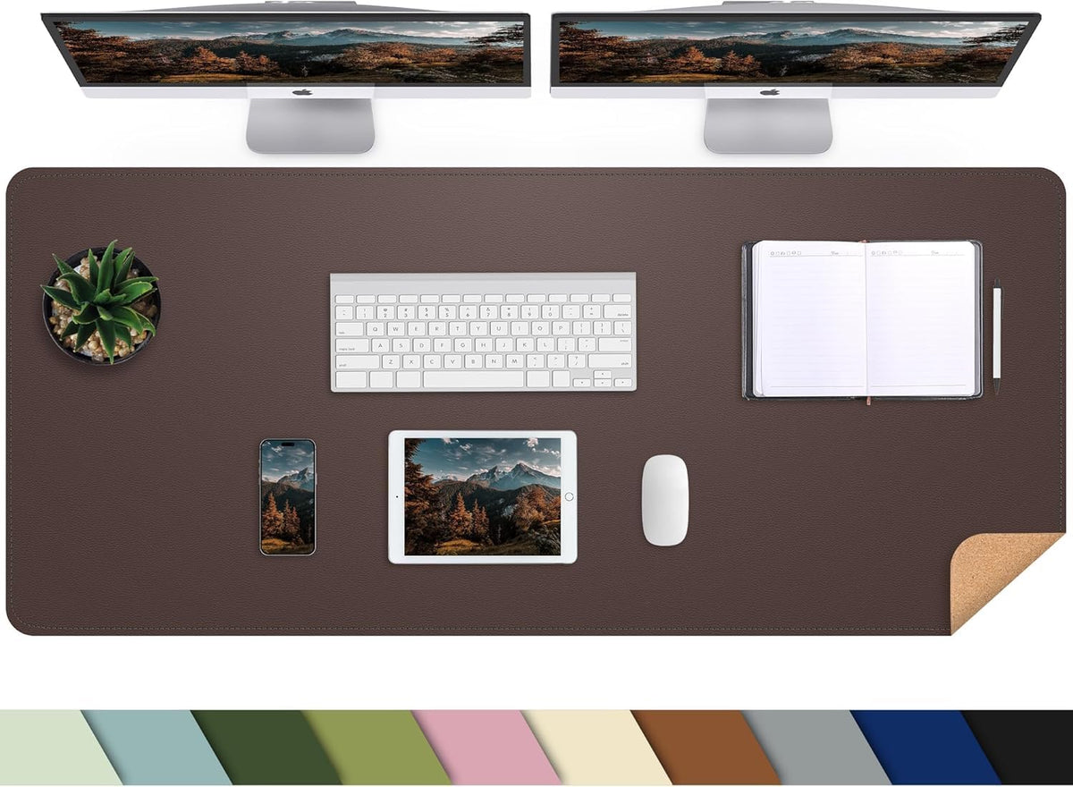 AFIING Desk Mat 35.4" x 17", Cork & PU Leather Desk Pad, Black