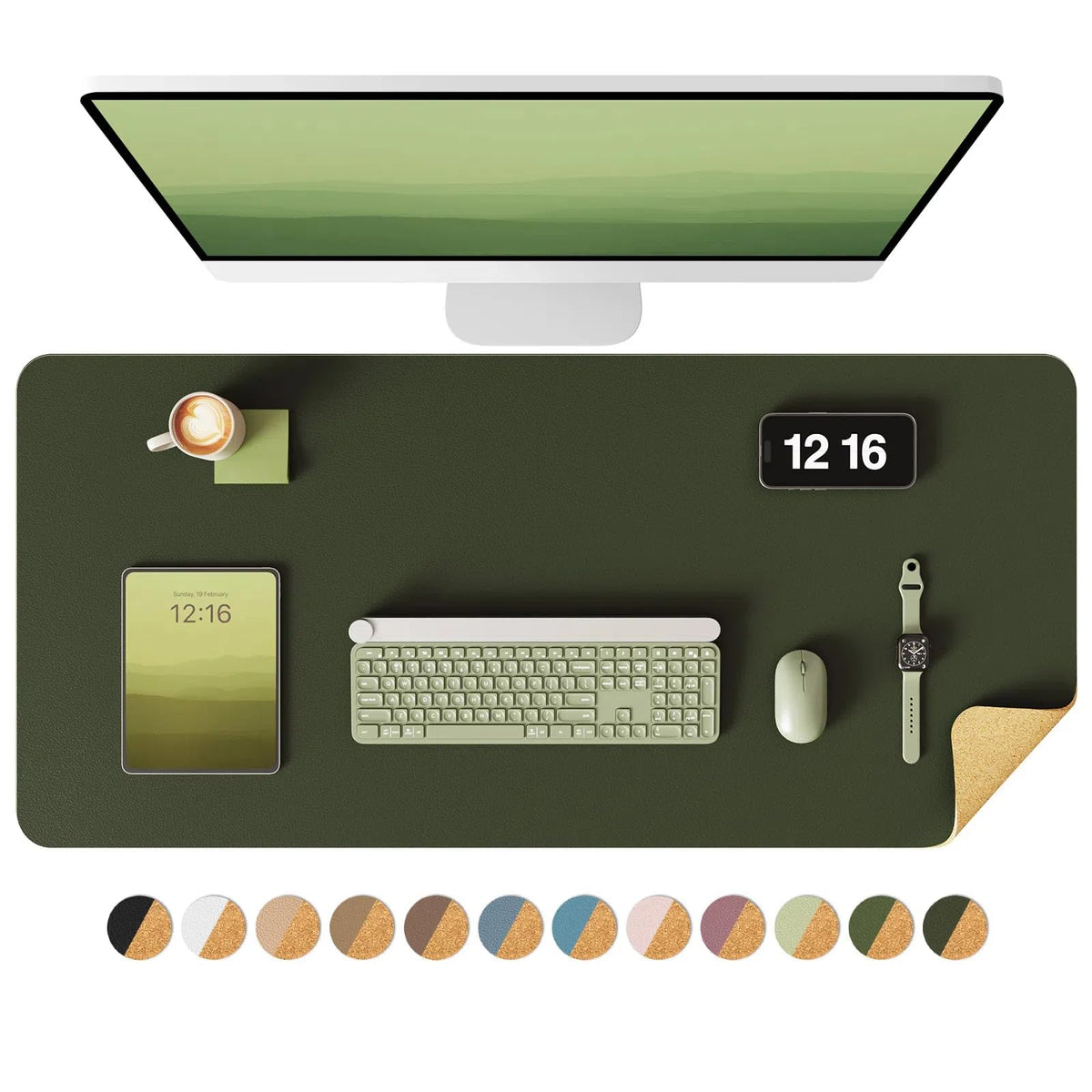 YSAGi Double-Sided Desk Pad, 31.5"x15.7"Leather Desk Mat, Eco Cork Desk Pad Protector,Large Mouse Pad,Waterproof Desk Blotter for Office/Home(Coffee)