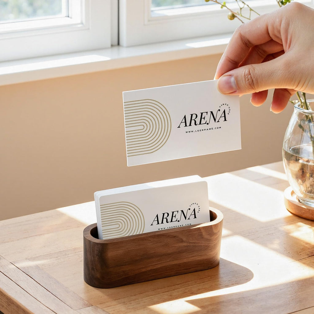 Business Card Holder for Desk, Minimalist Office Wooden Organizer