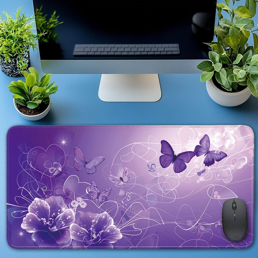 Keyboard Mat, Large Mouse Pad, Purple Butterfly